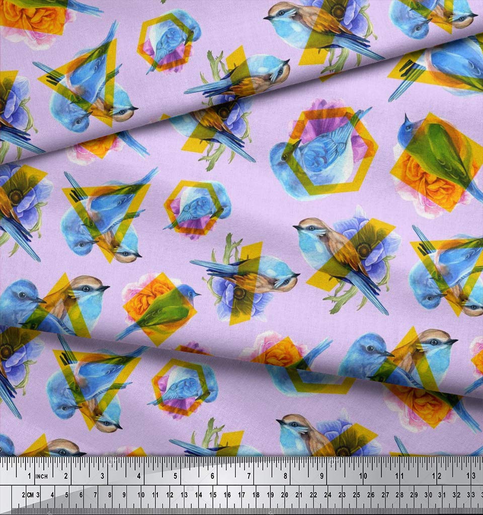 Soimoi Velvet Purple Fabric by The Yard - 58 Inch Wide Geometric & Rollers Bird Print - Modern Playful Design for DIY Crafts, Home Decor, Upholstery & Fashion Sewing Projects