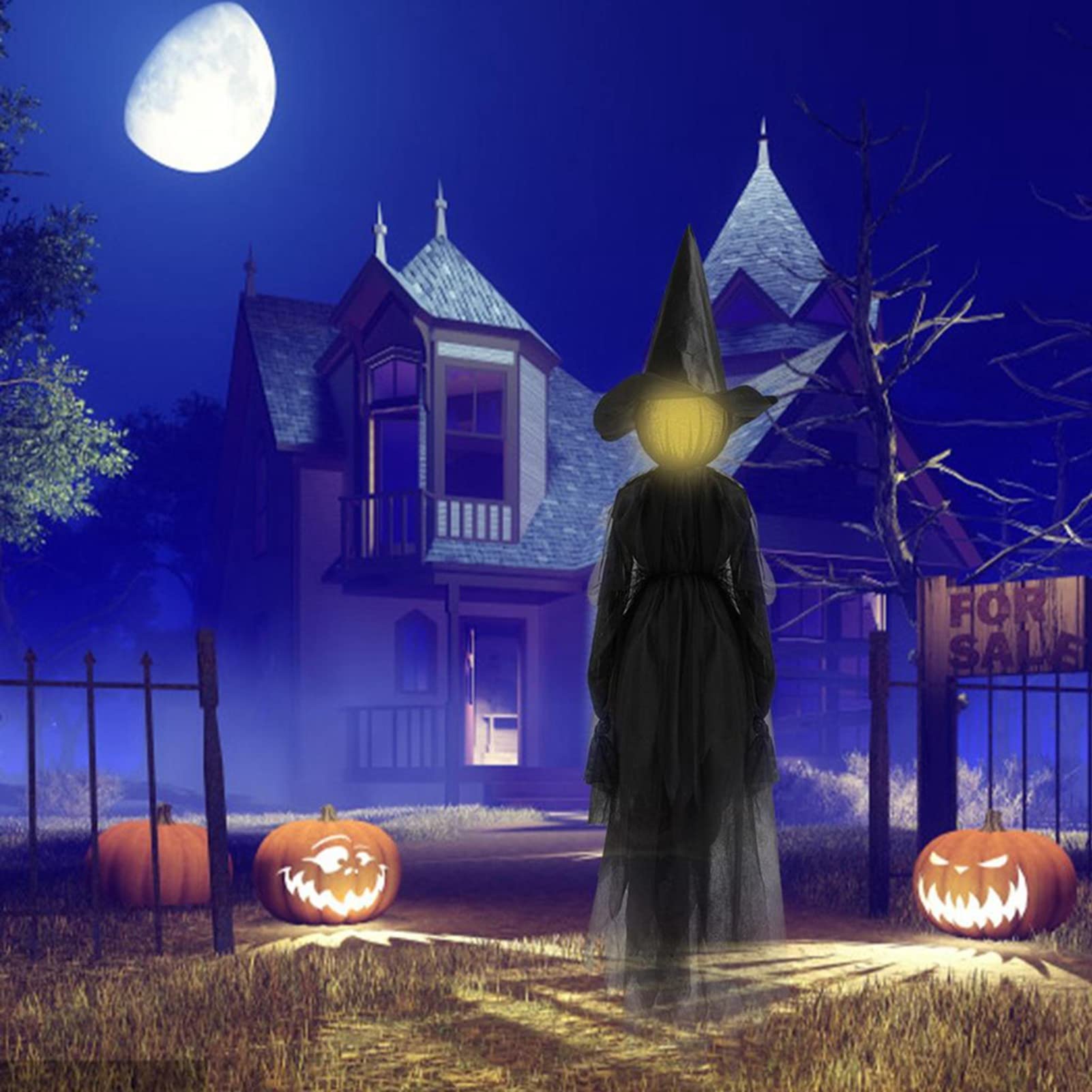 LED Halloween Witch Light Decoration with Sound Effects - Outdoor Halloween Yard Decor for Garden, Lawn, and Patio - Spooky Party Lighting for Trick or Treat
