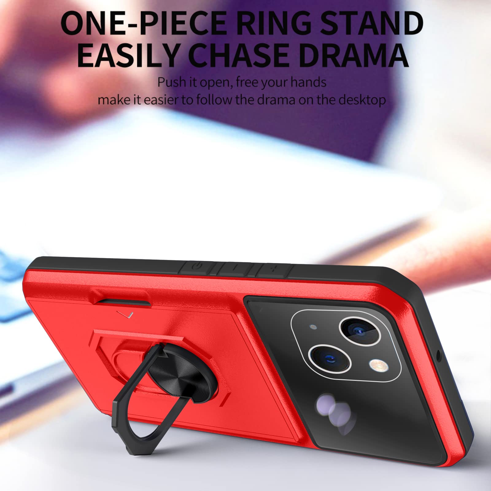 ASUWISH iPhone 13 Case 6.1 Inch with Tempered Glass Screen Protector - Slim Credit Card Holder & Kickstand - Shockproof Protective Cover for iPhone 13 5G (Red) - Perfect for Work, Travel and Everyday Use