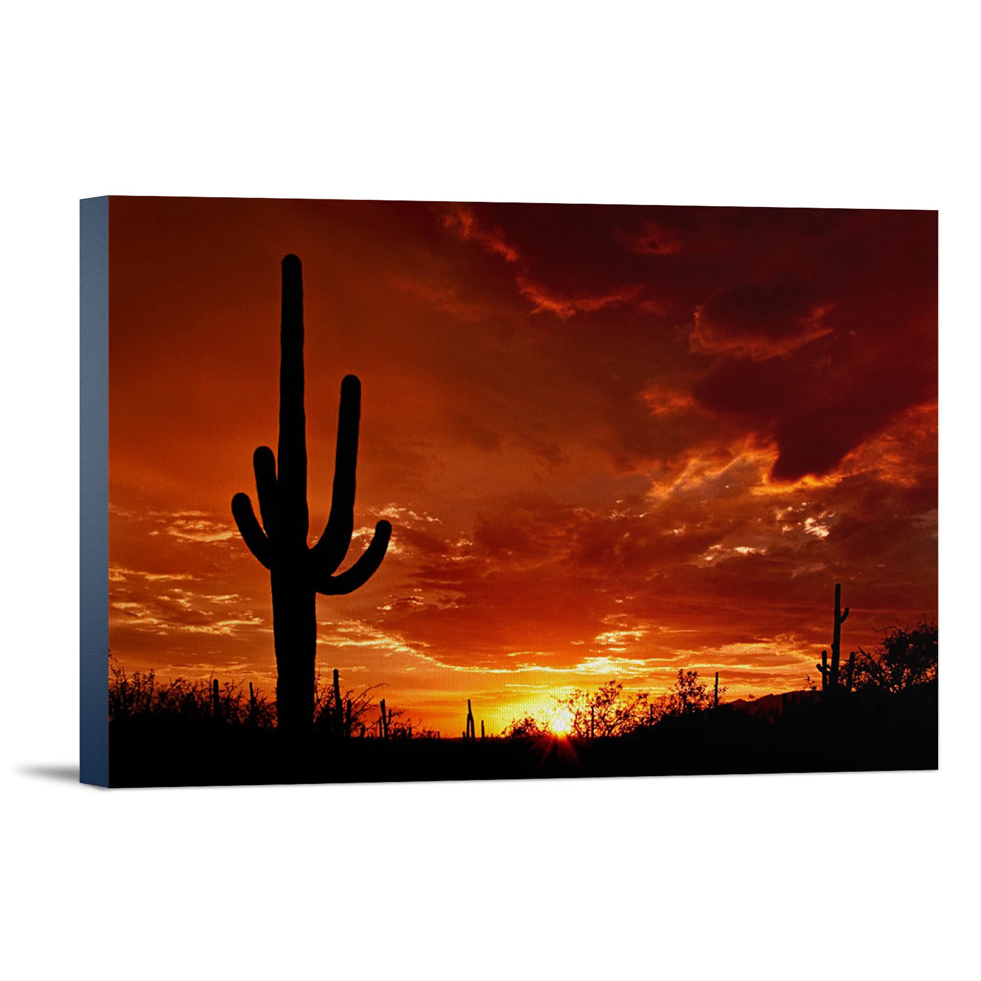 Lantern Press Red Sunset and Cactus Wall Art - 16x24 Wrapped Canvas Print for Southwestern Home Decor | Perfect for Living Room, Bedroom & Office