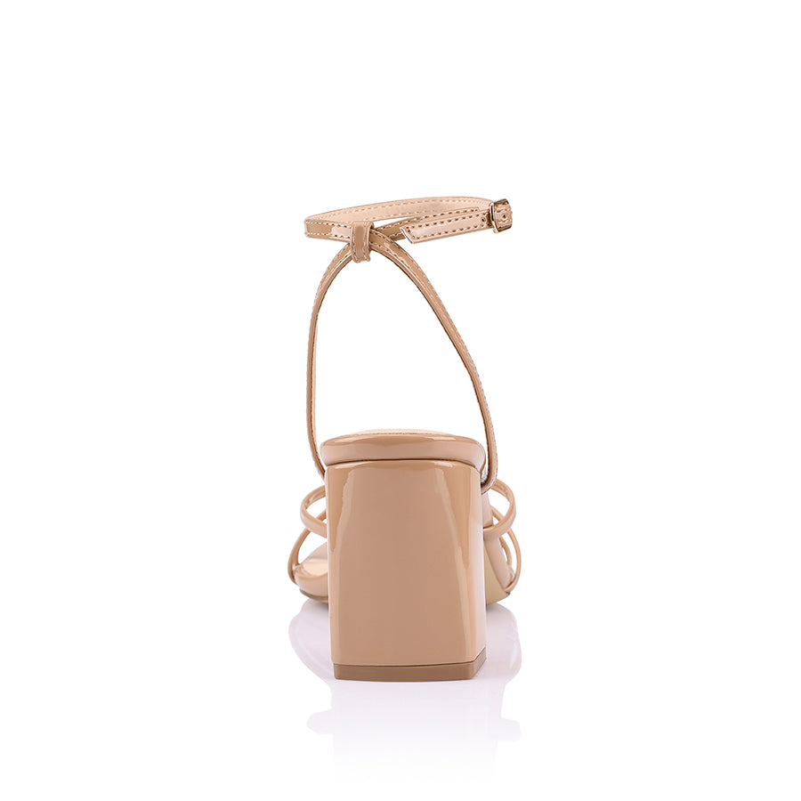 Nakita Women's Block Heel Sandals - Dark Camel Patent Leather Comfortable Dressy Summer Shoes for Weddings, Parties & Office Wear