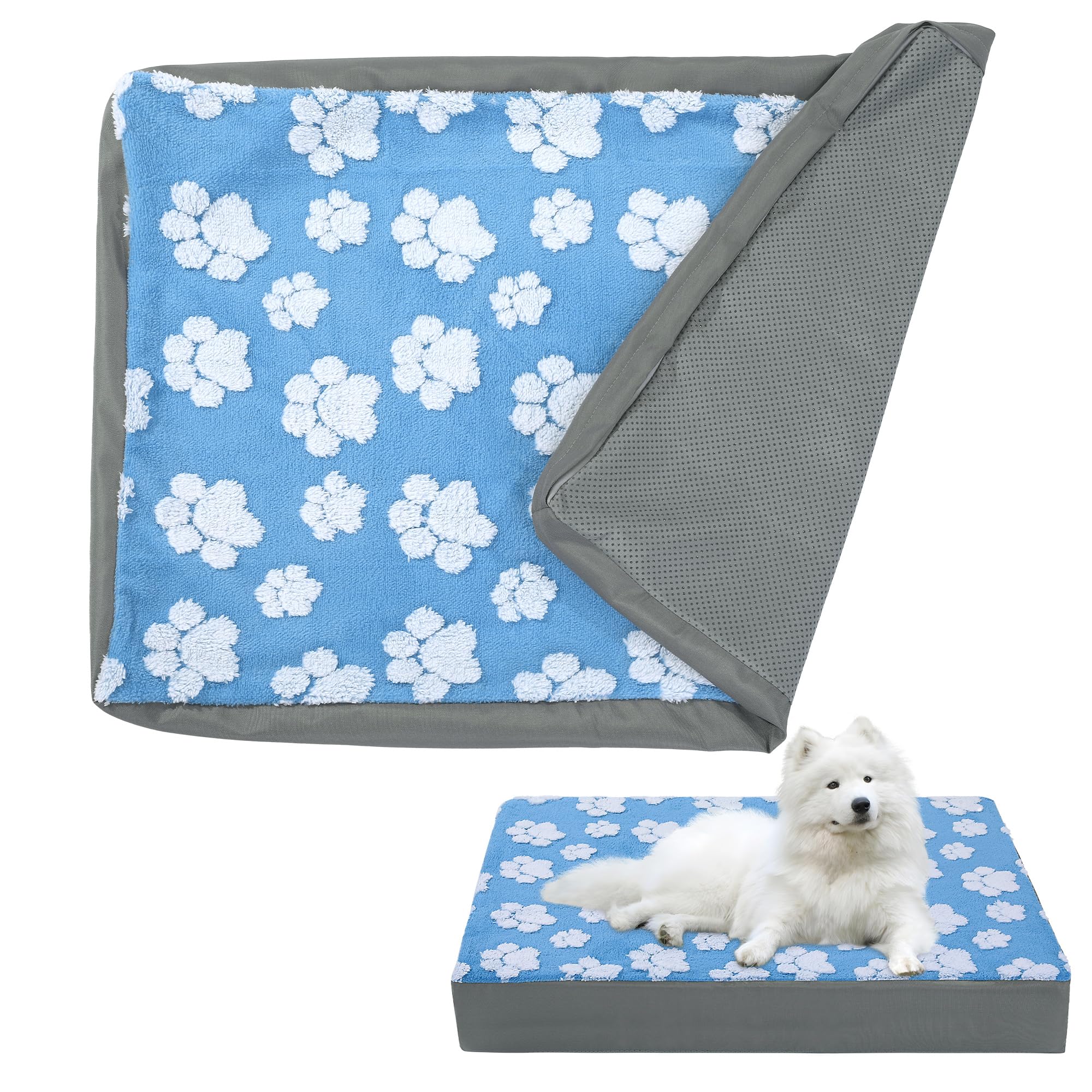 **MABOZOO Waterproof Washable Dog Bed Cover - 40x30x4 Inch Plush Replacement Cover with Anti-Slip Bottom for Small to Medium Dogs - Perfect for Indoor, Crate & Travel Use**