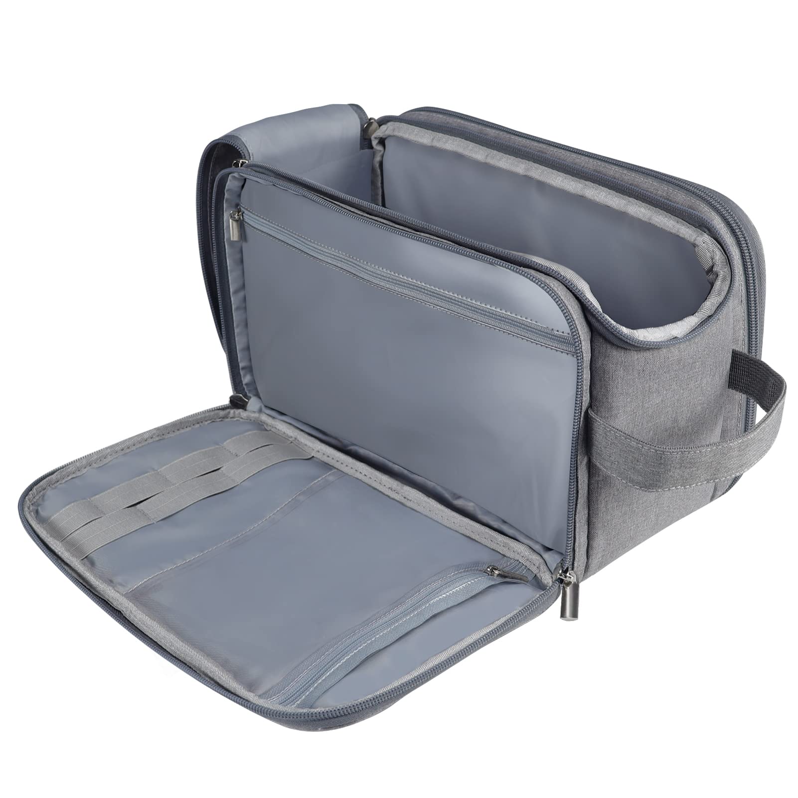 Waterproof Travel Toiletry Bag for Men & Women - Grey Washbag with Handle for Makeup & Bottles Storage