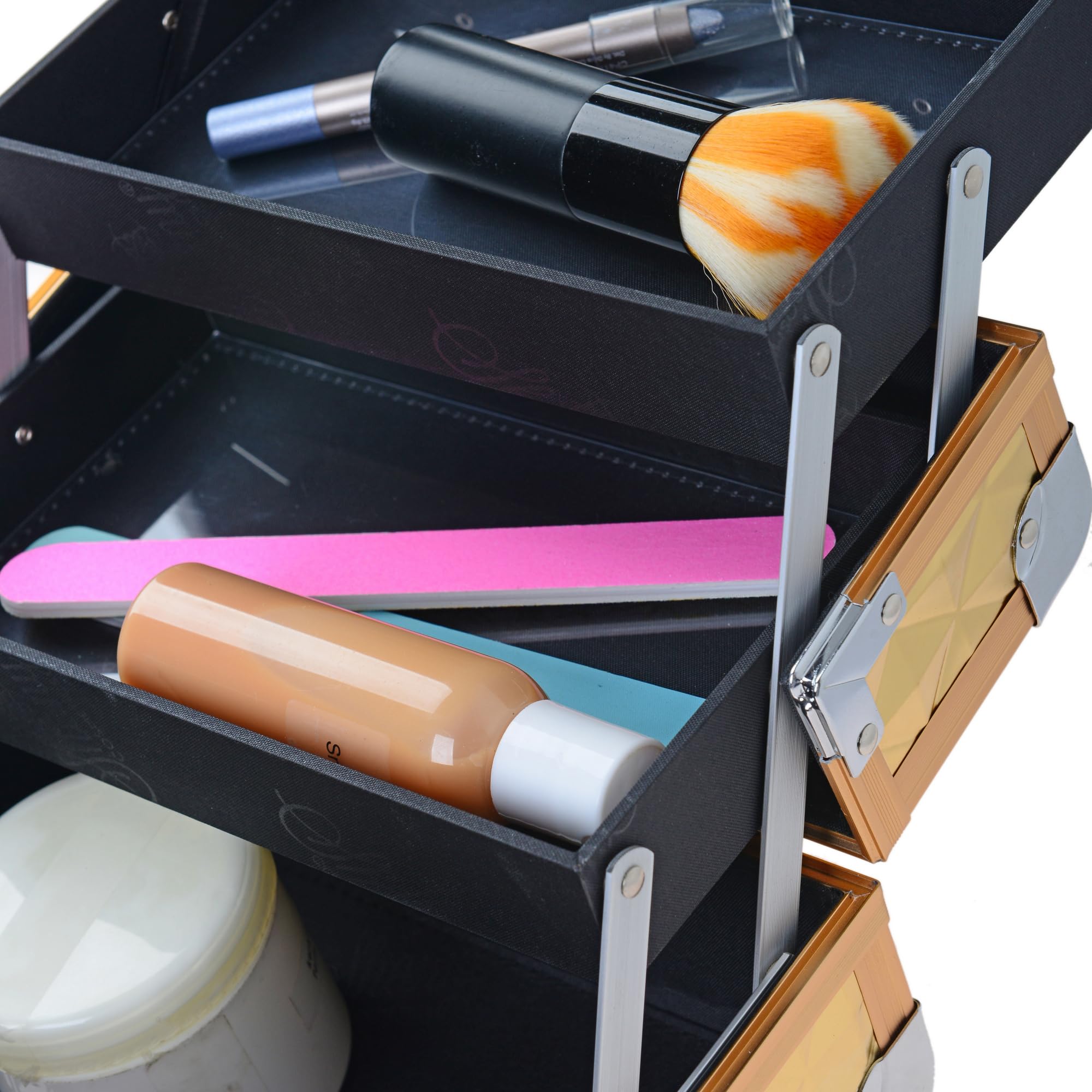 SHANY Professional Makeup Train Case - Portable Cosmetic Organizer with Lock, Multi-Trays & Mirror - Jewelry & Beauty Storage Box - Golden House - Perfect for Travel, Salon & Home Use