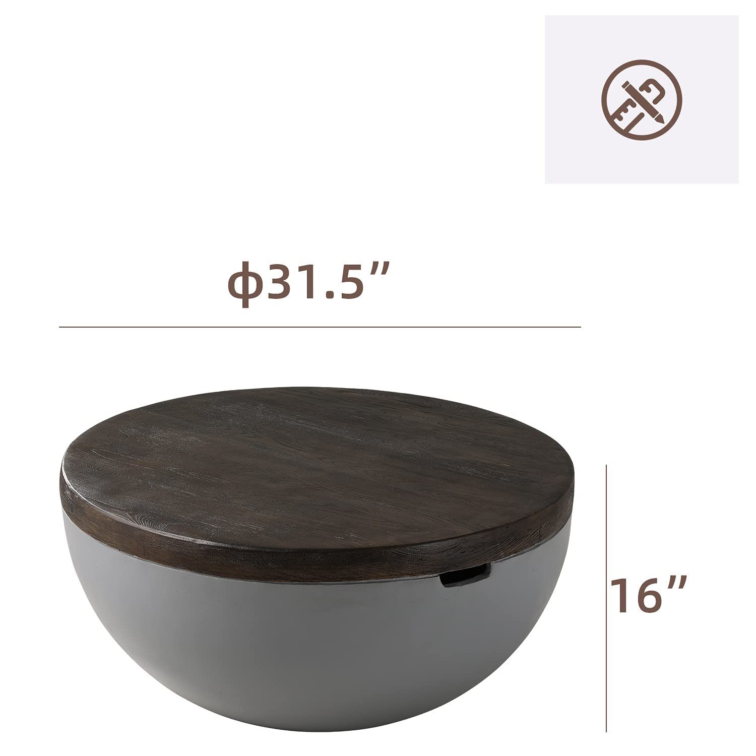 HOMPUS Modern Drum Shaped Side Table - Stylish End Table & Accent Nightstand for Living Room, Bedroom, Balcony or Outdoor Use - Easy No Assembly Home Decor - Perfect for Small Spaces, Coffee Table Alternative & Guest Room Furniture
