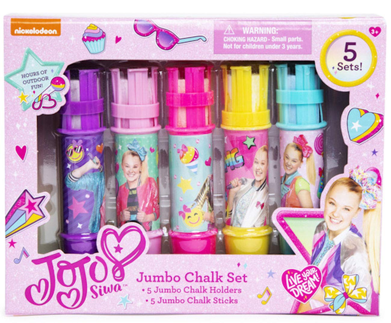 JoJo Siwa 5-Piece Jumbo Chalk Set for Kids - Non-Toxic, Vibrant Colors for Sidewalk Art, Outdoor Play & Birthday Gifts