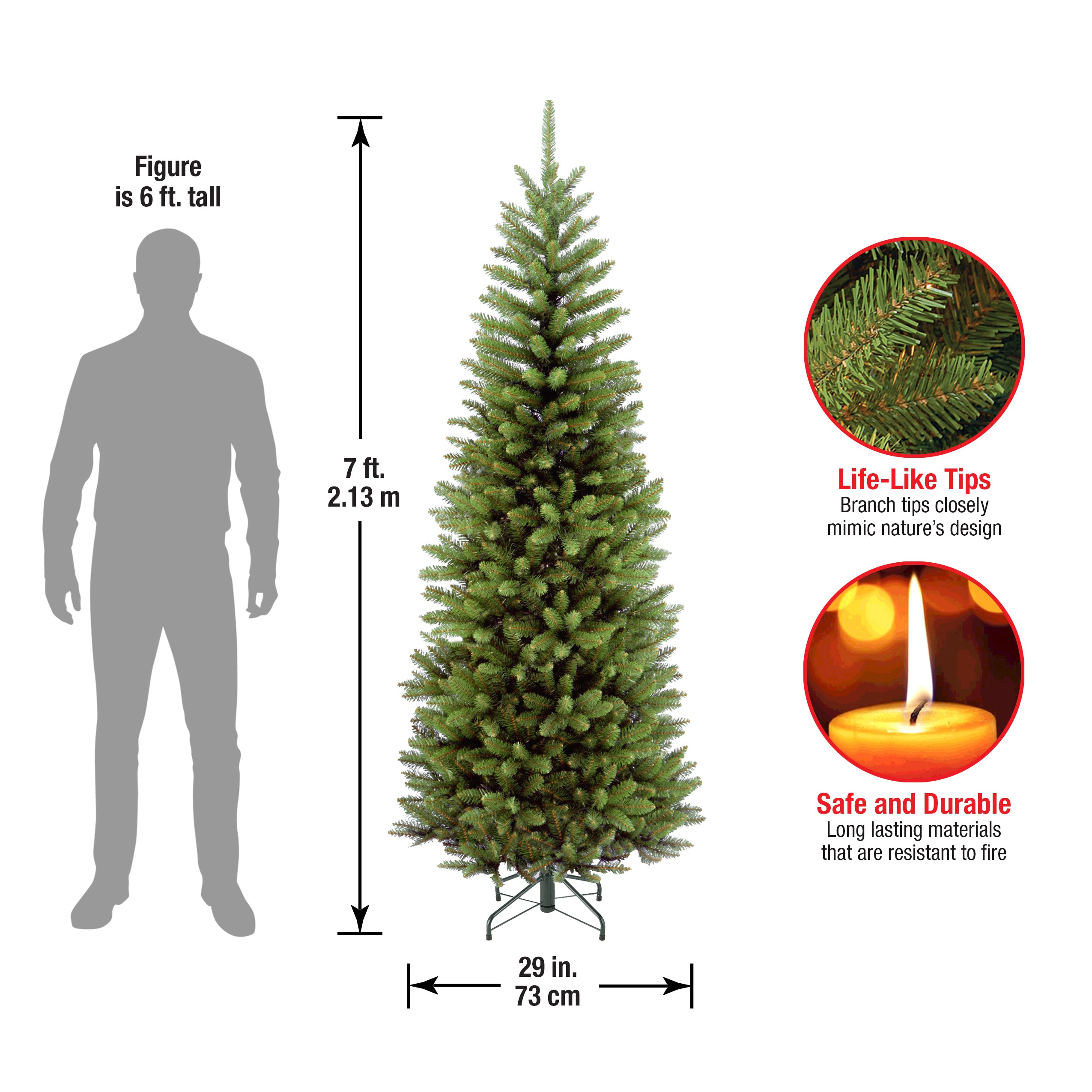 7 ft. Kingswood Fir Pencil Christmas Tree - Slim Artificial Holiday Tree for Small Spaces, Home & Office Decor