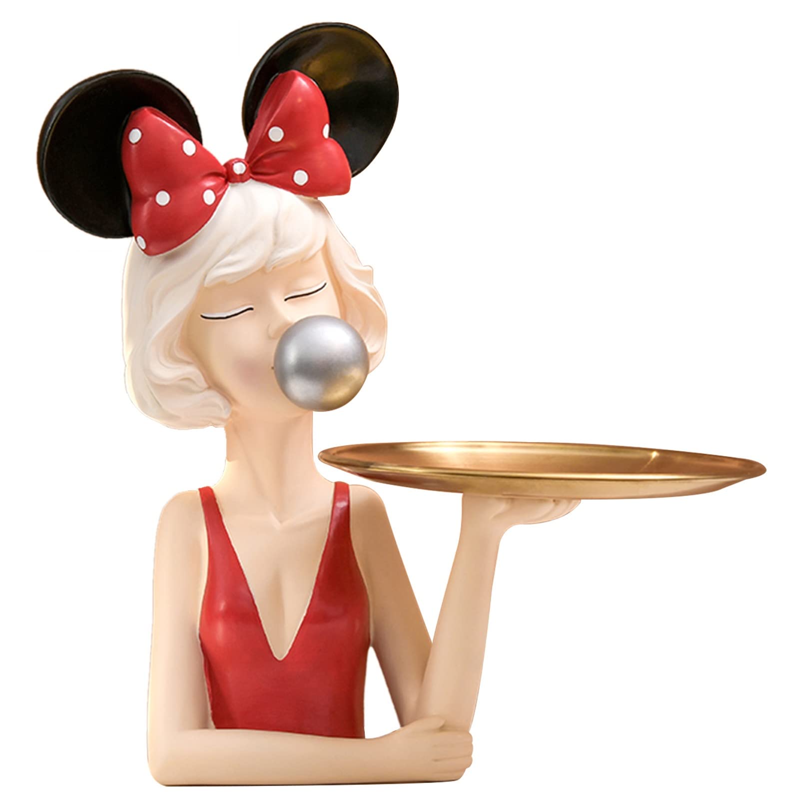 Creative Storage Statue - Cute Girl Decorative Sculpture with Storage Tray | Desktop Organizer for Candy, Keys & Jewelry | Home & Office Decor Accent (Red) - Perfect for Bedroom, Living Room or Workspace