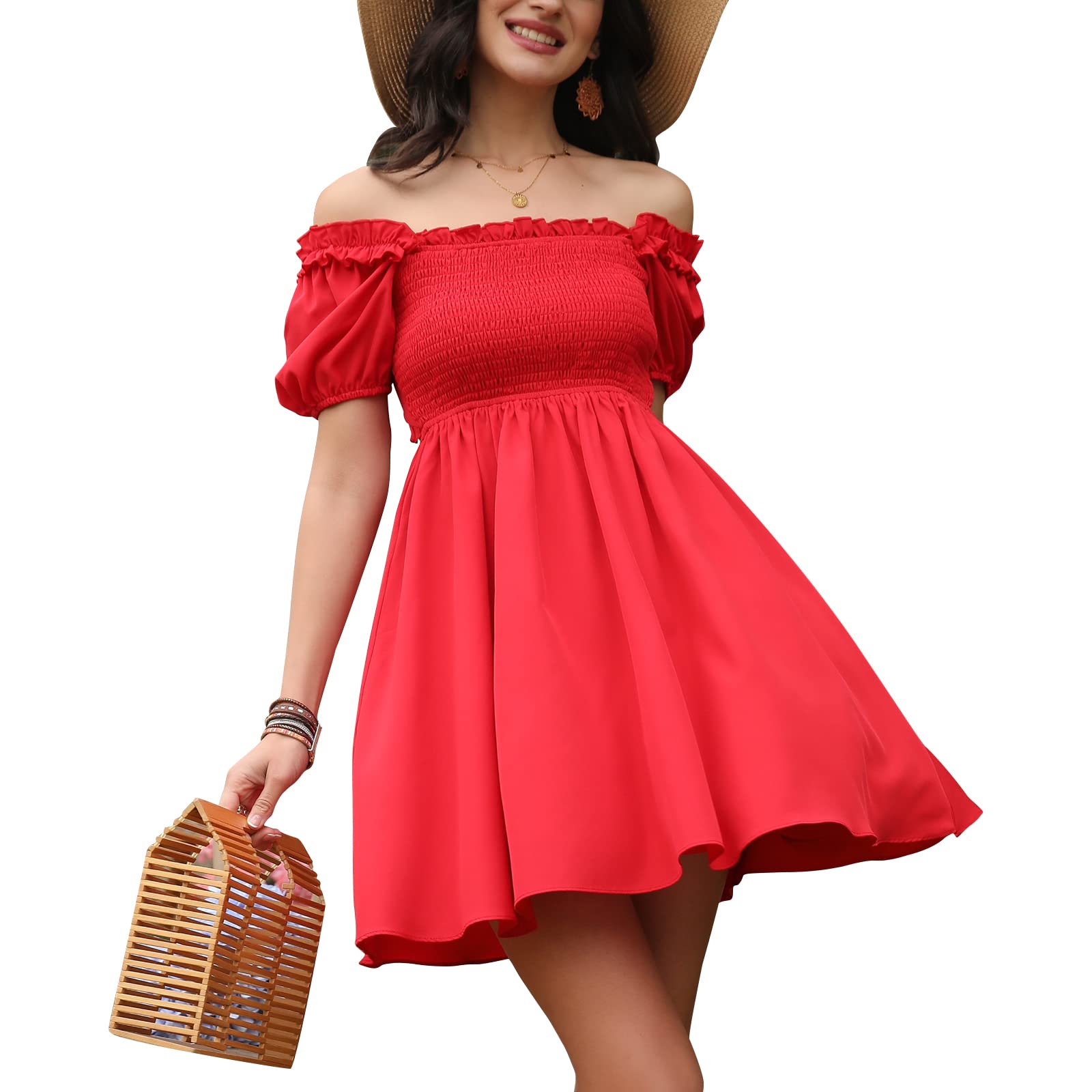 Byinns Women's Drawstring Mini Dress - Sweetheart Neckline, Smocked Bodice, Flowy Ruffled Long Sleeve Wedding Guest Dress | Perfect for Bridal Shower, Garden Party & Spring Occasions