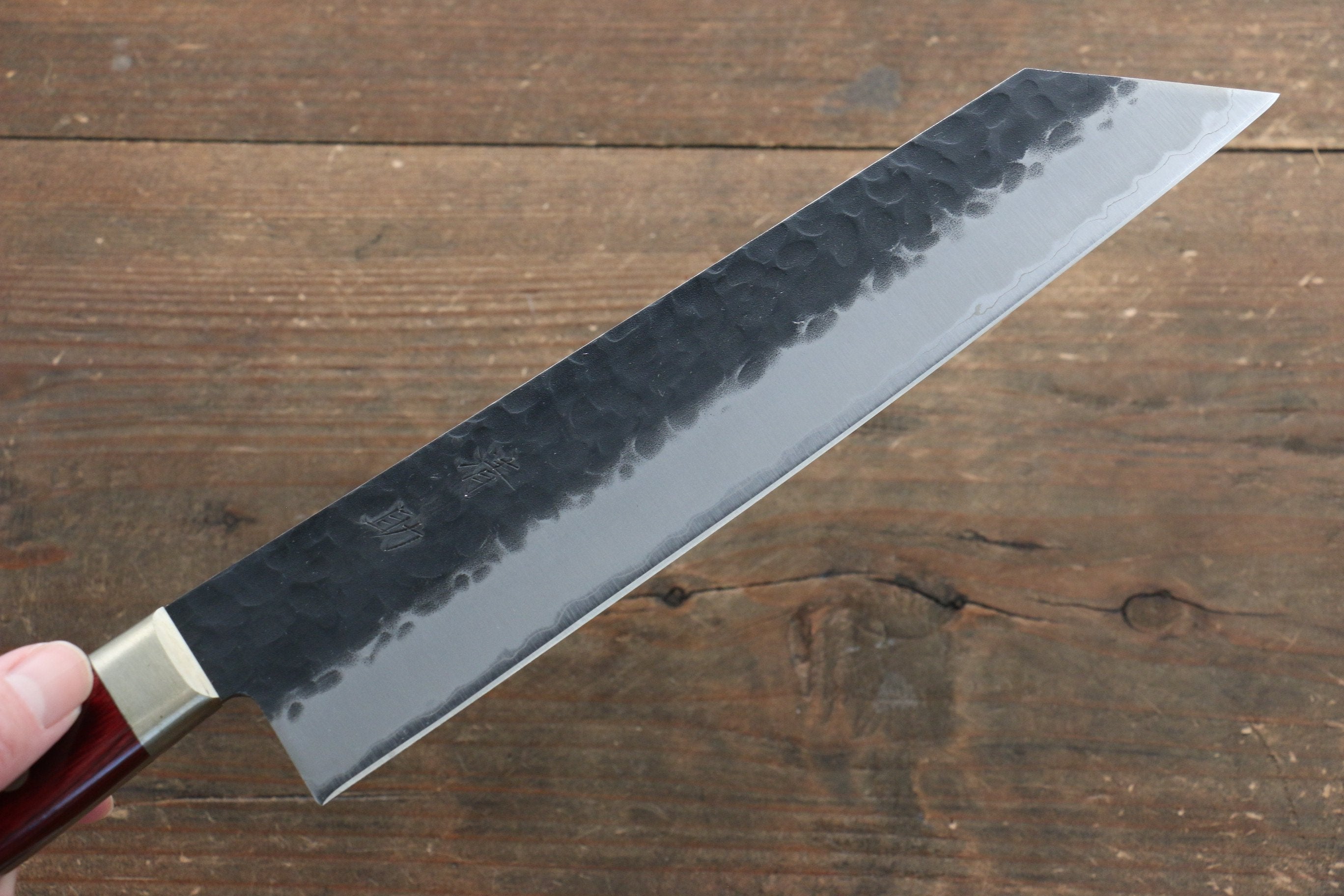 Premium Seisuke Kurobeni Blue Super Hammered Kurouchi Kiritsuke Gyuto Knife 210mm - Japanese Chef Knife with Red Pakka Wood Handle - Perfect for Sushi, Sashimi & Precision Cutting