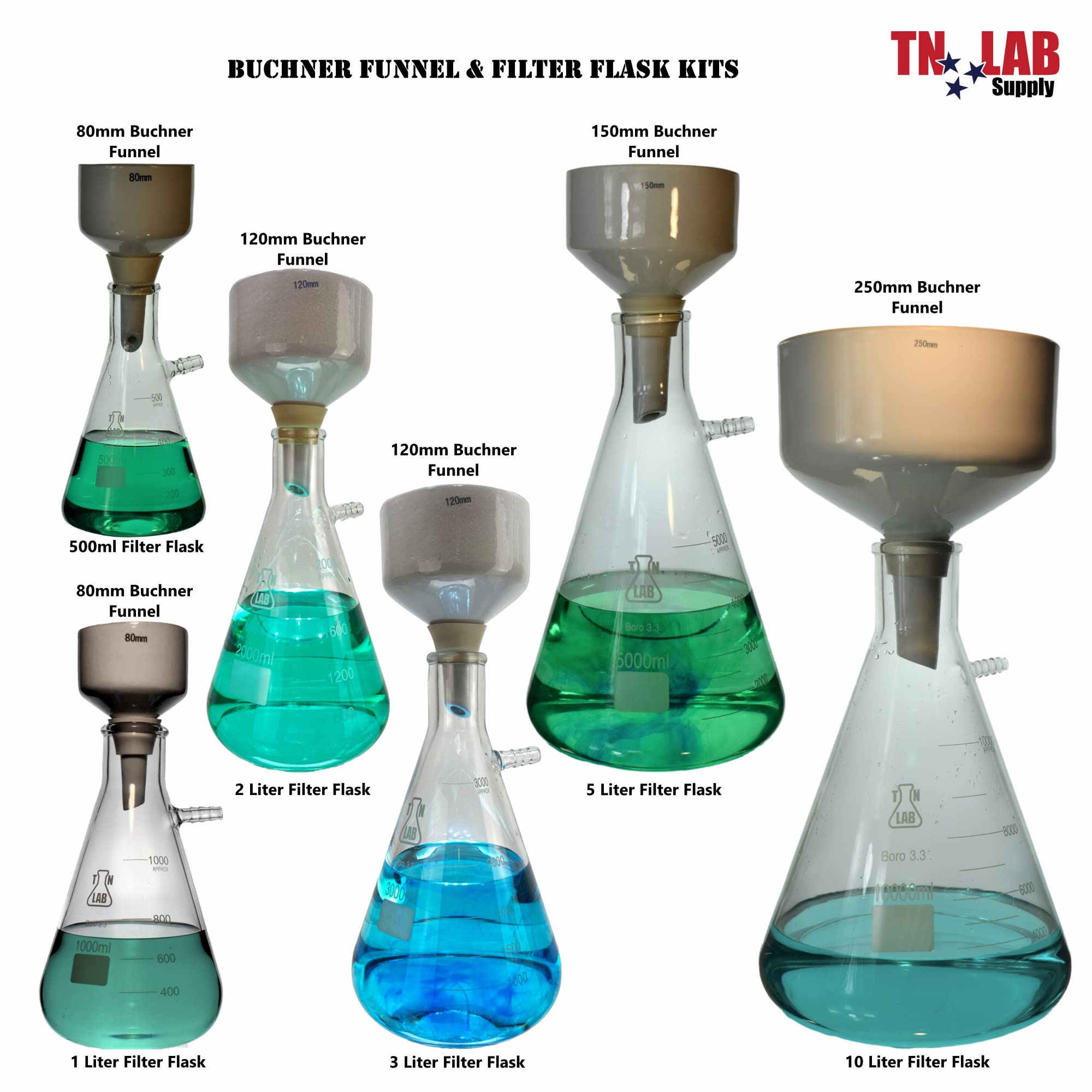Premium Buchner Funnel Kit with 120mm Funnel & 3000ml Vacuum Flask - 3L Lab Filter Set for Chemistry Experiments, Distillation & Scientific Research