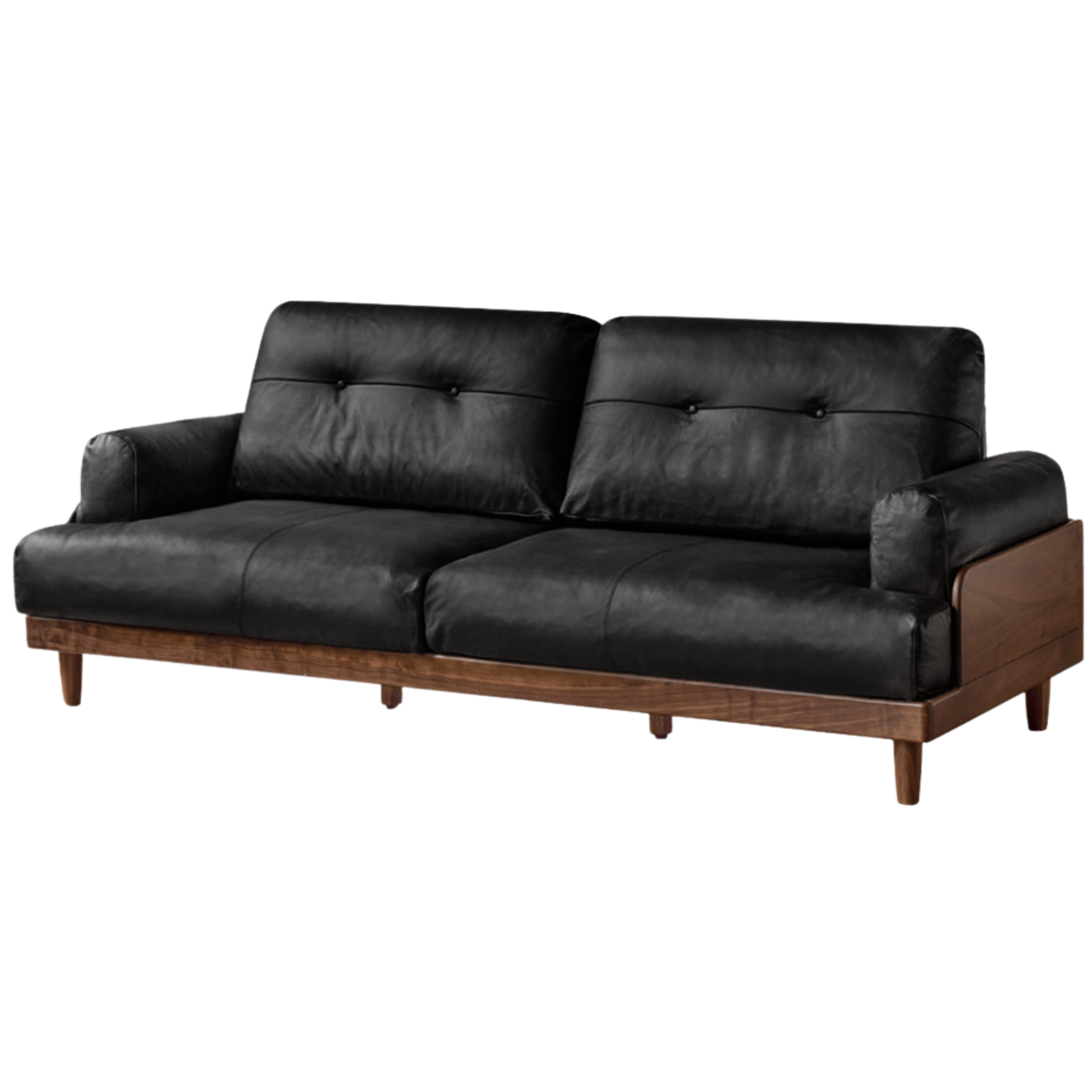 Premium Black Walnut Solid Wood Sofa - Genuine Leather & Fabric Upholstery, Modern Living Room Furniture for Home & Office Comfort