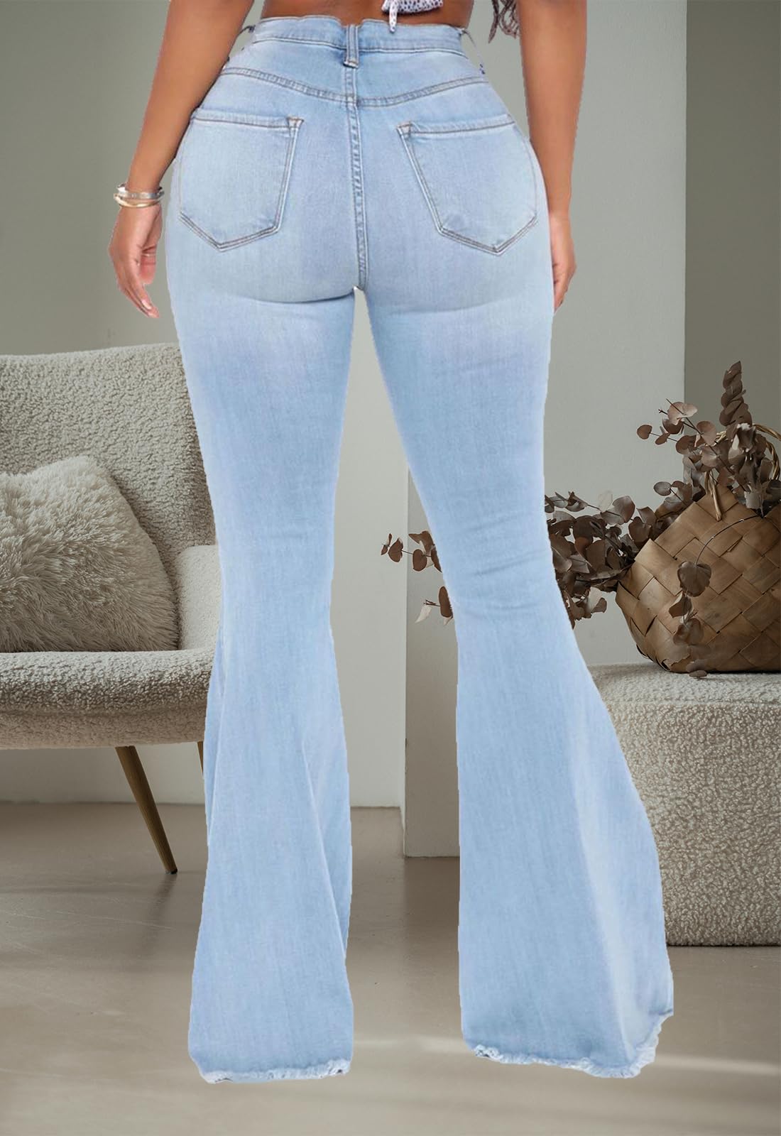 CutieLove Women's Ripped Bell Bottom Flare Jeans - Mid Rise Destroyed Hem Denim Pants for Casual Wear & Vintage Style Outfits
