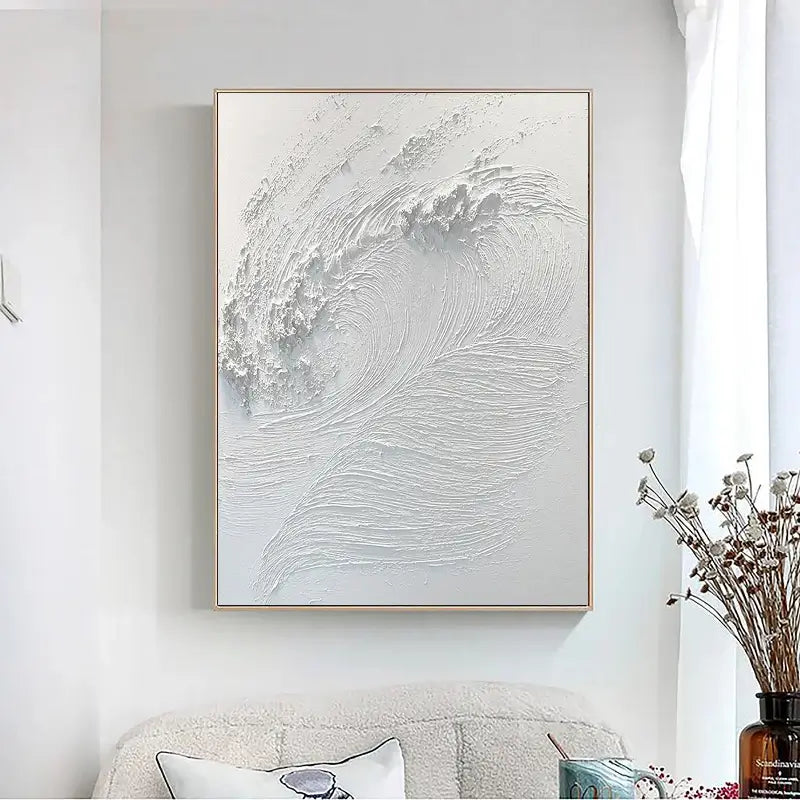 White Minimalist Textured Painting Canvas Wall Art - Modern Abstract Home Decor for Living Room, Bedroom & Office | Premium Quality #MM014