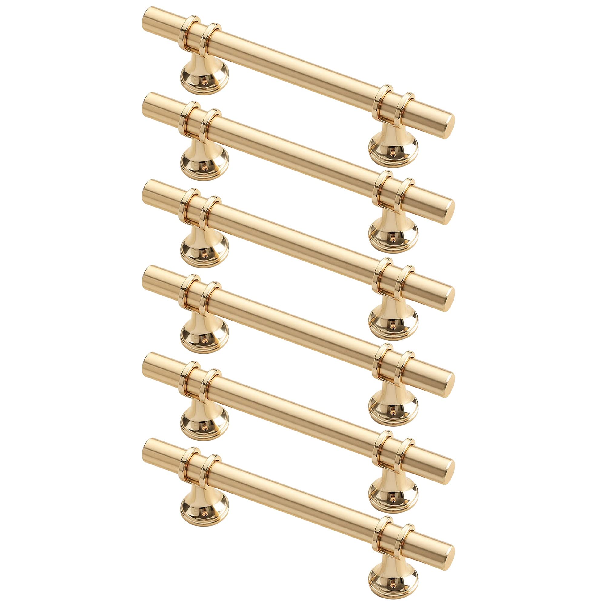 Black Cabinet Knobs 6 Pack - 3 Inch Modern Kitchen Cabinet Handles & Drawer Pulls - Gold Aluminum Alloy Hardware for Cupboards & Furniture (Perfect for Kitchen Remodel, Bathroom Vanity, Wardrobe Upgrade)