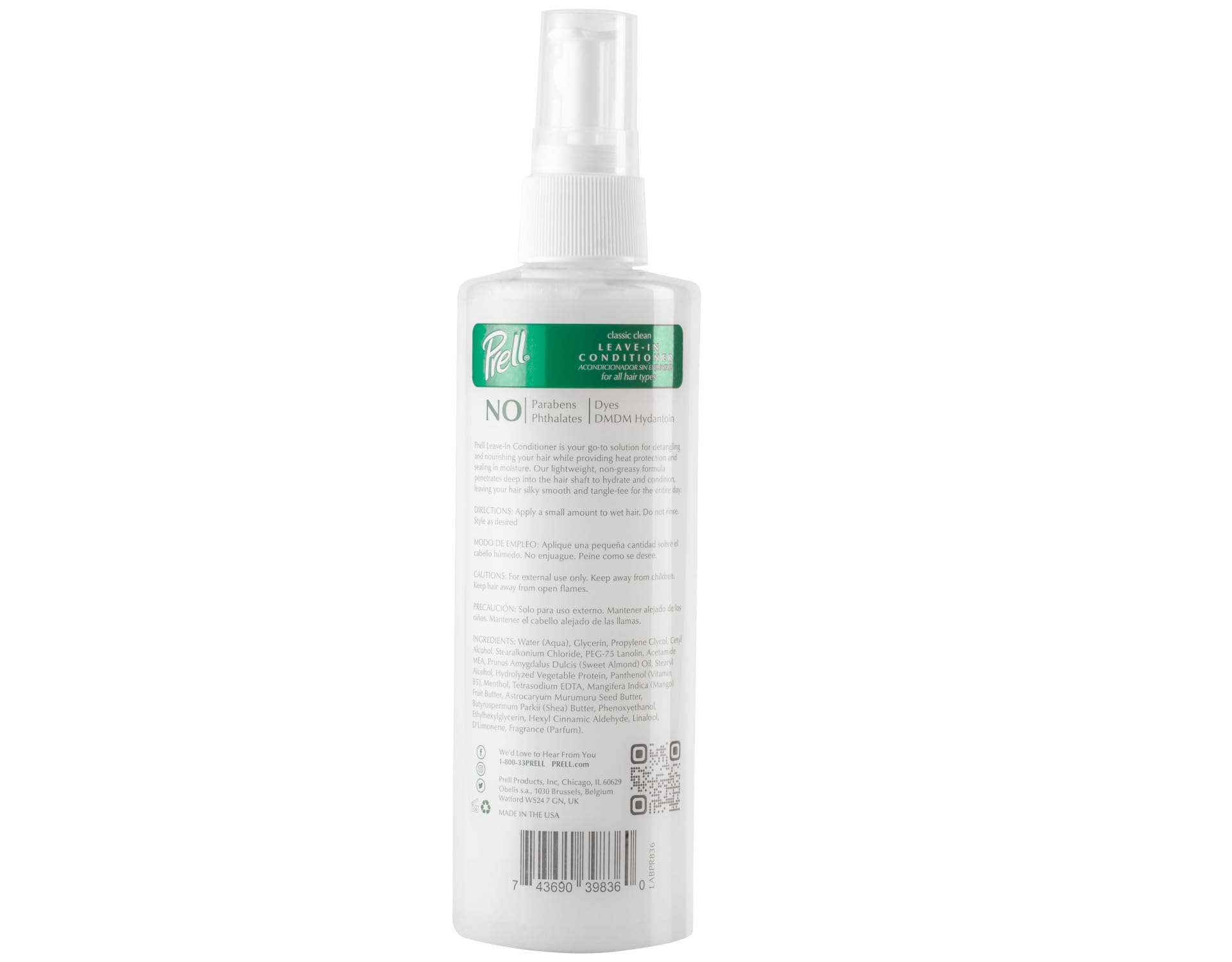 Prell Classic Clean Leave-in Conditioner 8 fl. oz - Detangling & Nourishing Heat Protectant for All Hair Types (6 Pack) - Perfect for Daily Hair Care, Styling & Heat Tool Protection