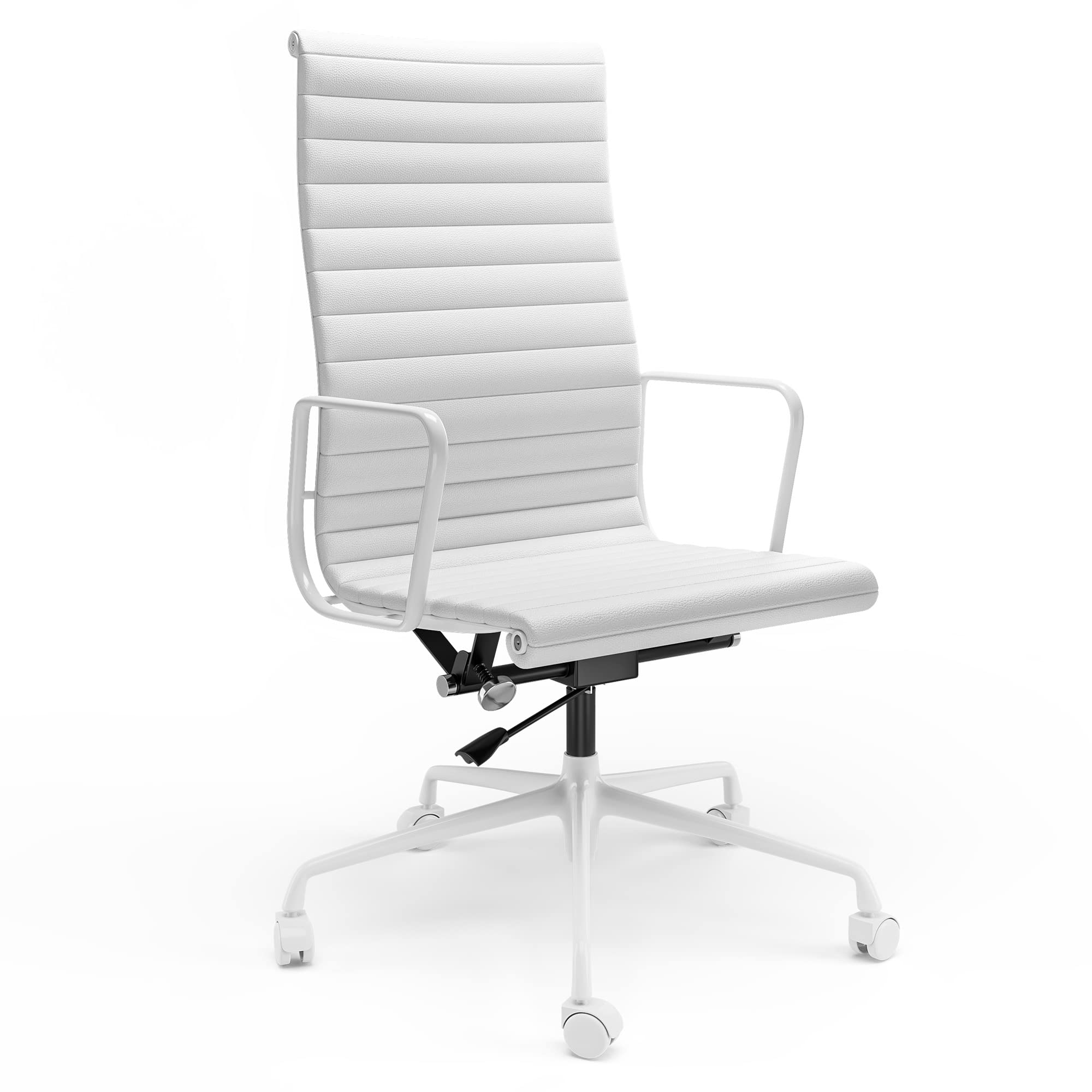 Premium High Back White Top Grain Leather Ergonomic Office Chair - Adjustable Computer Desk Chair with Aluminum Alloy Frame & Silent Nylon Wheels, 360° Swivel - Perfect for Home Office, Gaming, and Executive Workspaces