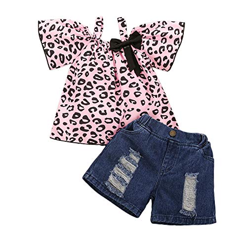 Leopard Shirt+ripped Jean Shorts Set
