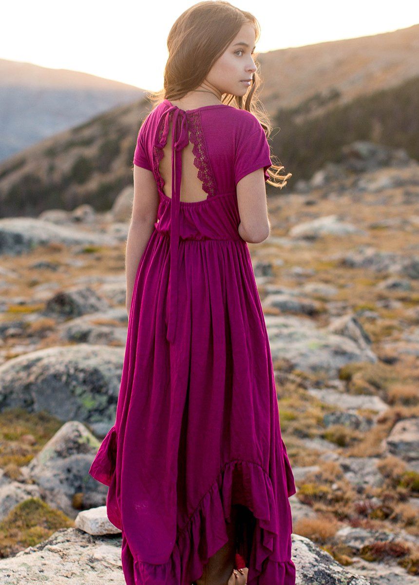Braelyn Dress in Berry - Flowy Midi Dress for Women, Elegant A-Line Summer Dress with Puff Sleeves | Perfect for Weddings, Parties & Date Nights