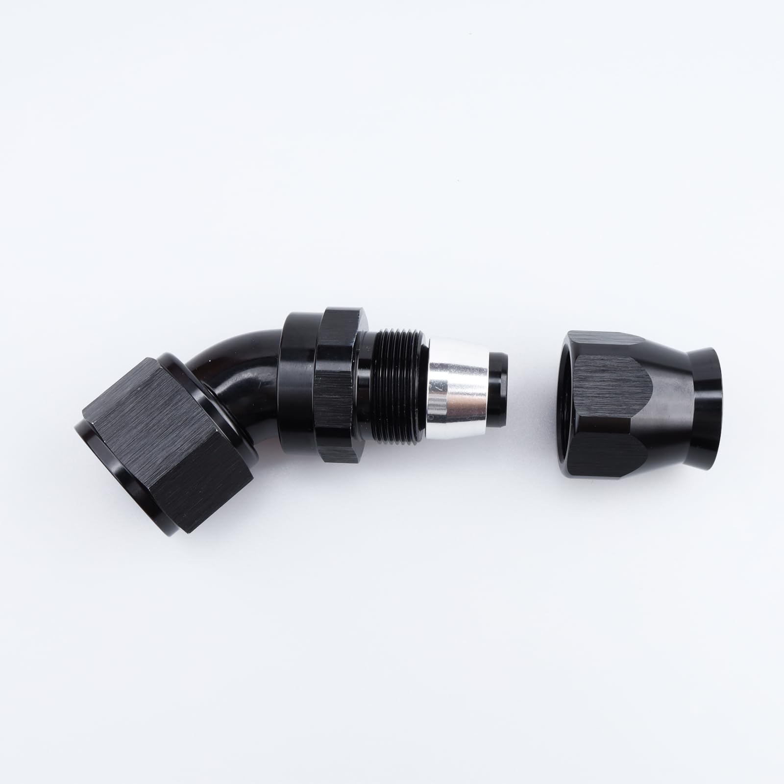 Black Aluminum 45° AN12 Female PTFE Hose Fitting for Fuel Lines - Automotive & Marine Use
