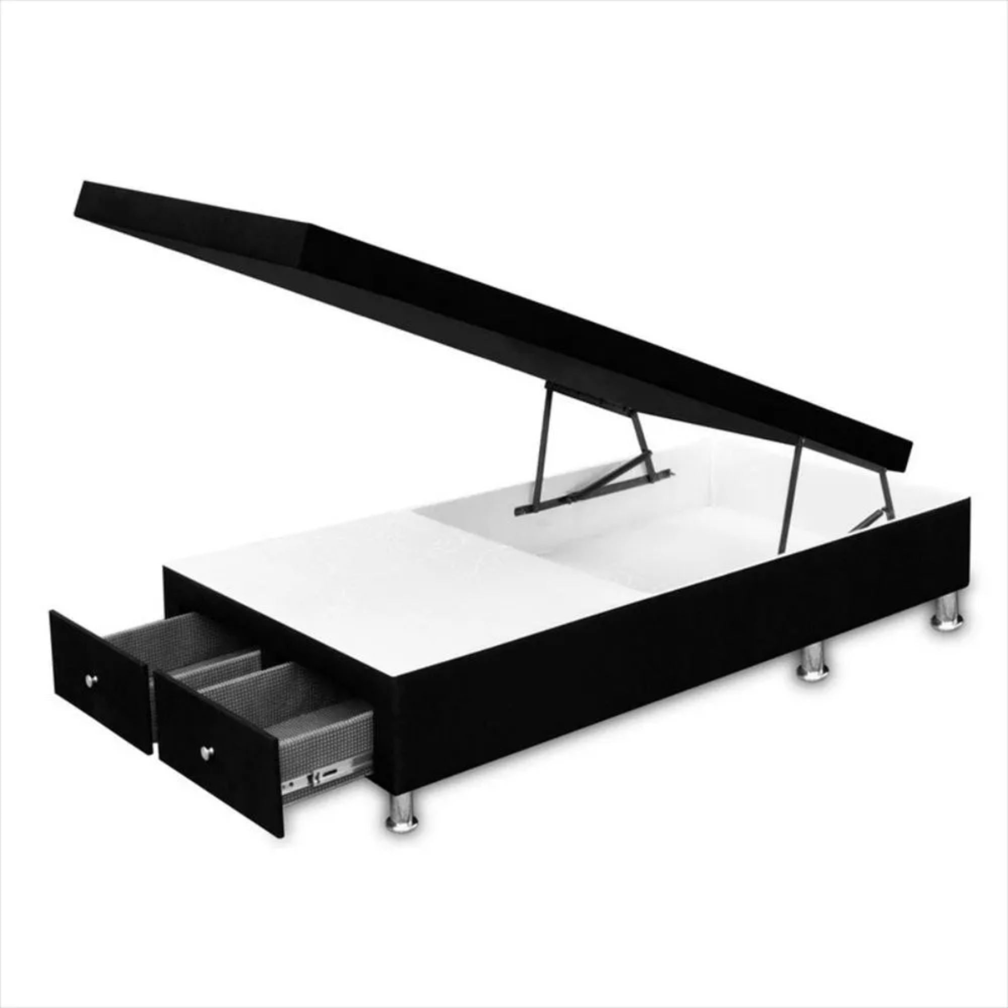 Black Storage Ottoman Bed 140x43cm for Double Mattress 140x190cm with Drawers - Perfect for Small Bedrooms & Guest Rooms