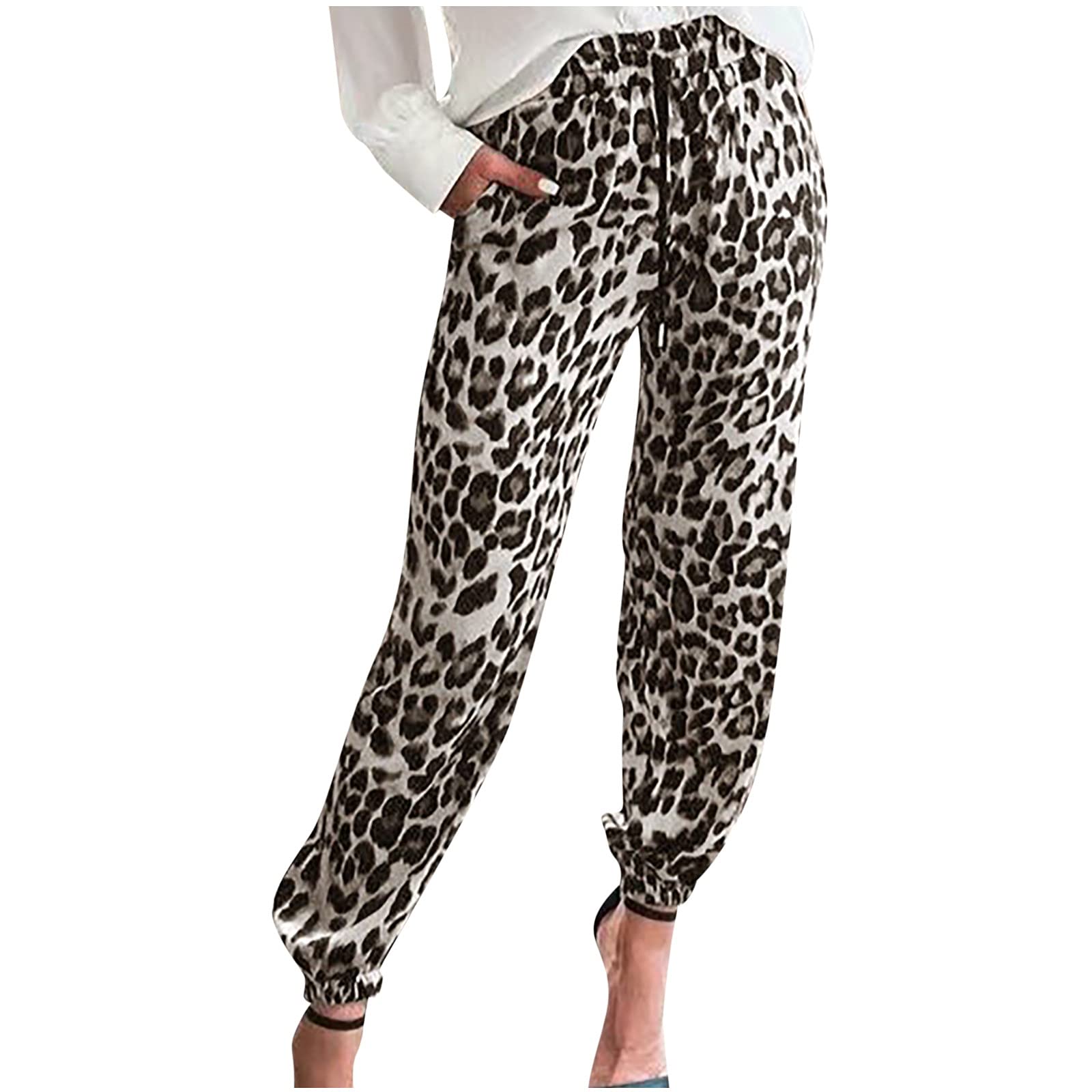 Women's Lightweight Loose Fit Workout Sweatpants - Casual Cropped Leopard Print Trousers with Pockets | Gym, Yoga, Running & Lounge Wear