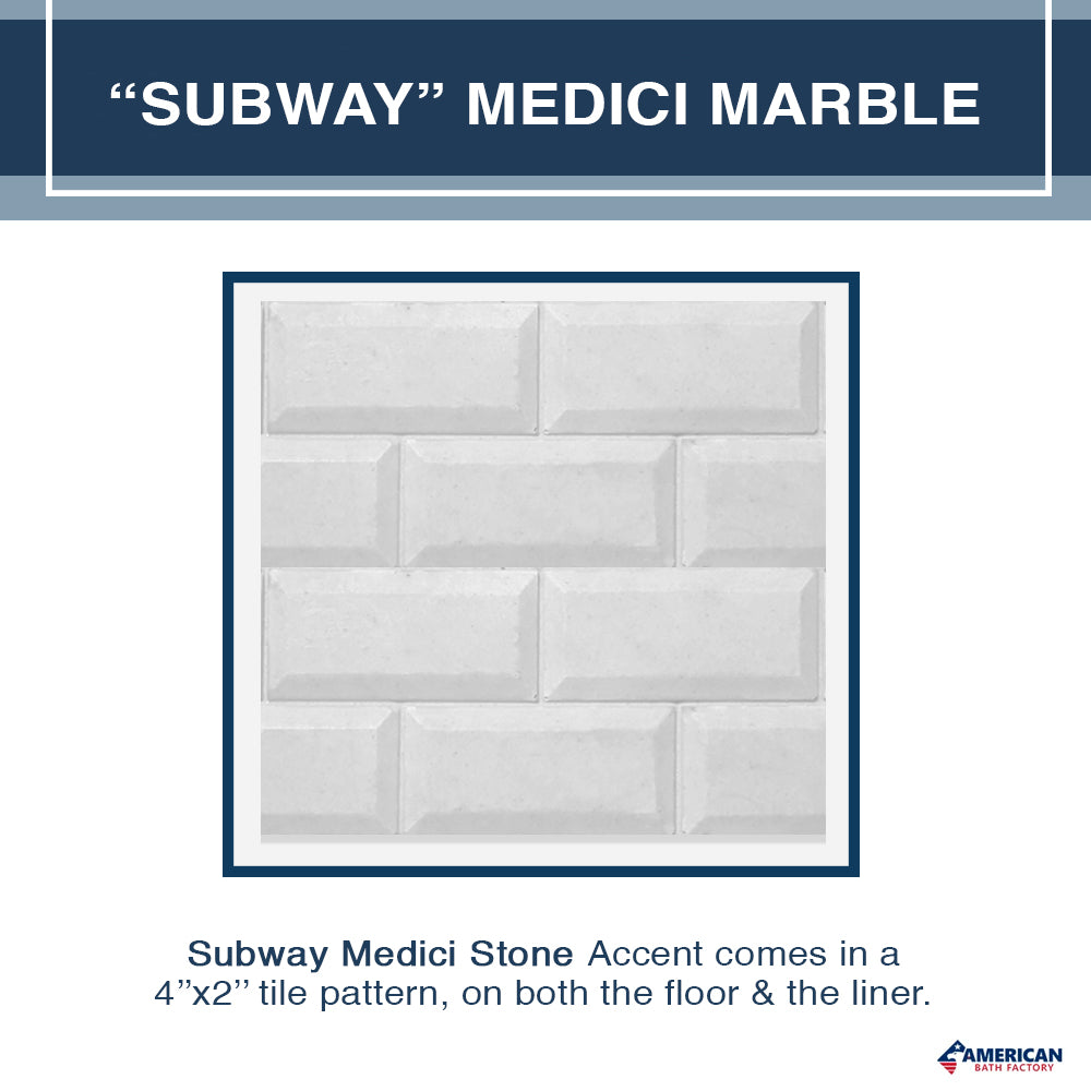 Freedom 60 Alcove DIY Shower Remodel Kit - Carrara Marble & Subway Stone Accent Wall Panel for Bathroom Renovation | Waterproof & Easy Installation | Perfect for Modern Home Upgrades