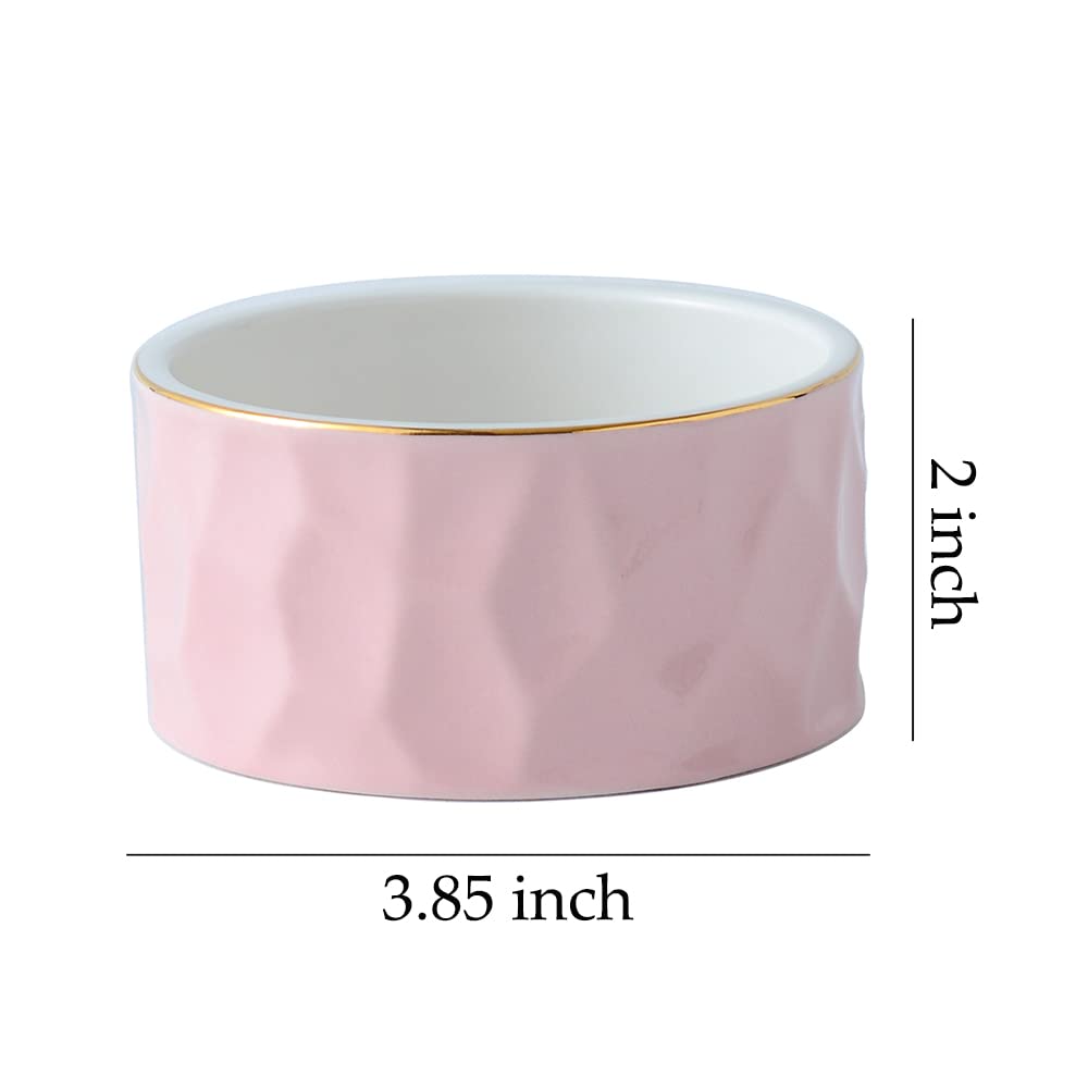 Ceramic Paper Clip Holder - Round Desk Organizer for Binder Clips & Office Supplies, Cute Gold Line Design (Pink) - Perfect for Home Office, School & Workspace Organization