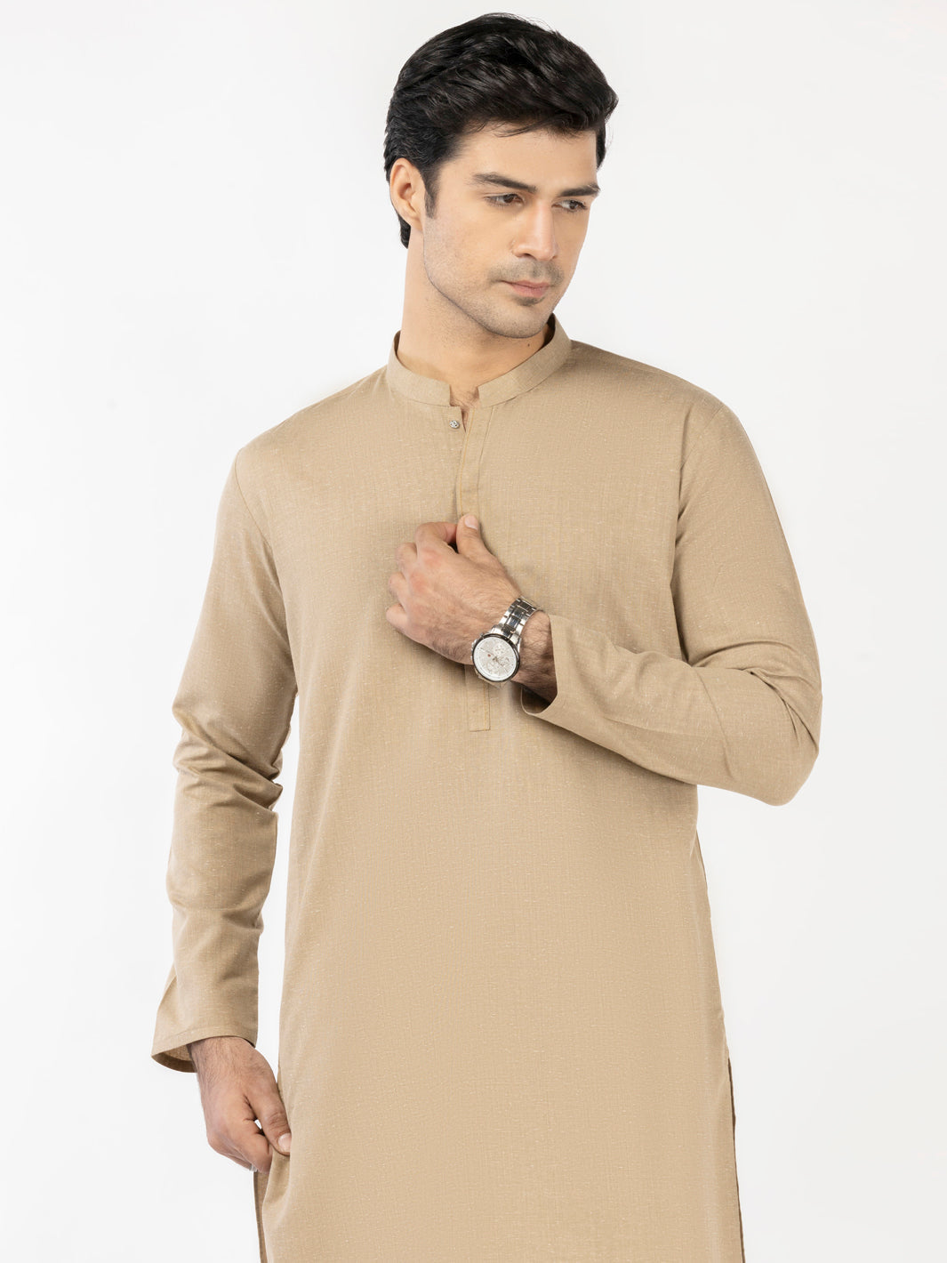 Blended Fawn Kurta by J. Junaid Jamshed | Premium Embroidered Cotton Tunic for Women | Perfect for Eid, Weddings & Casual Wear