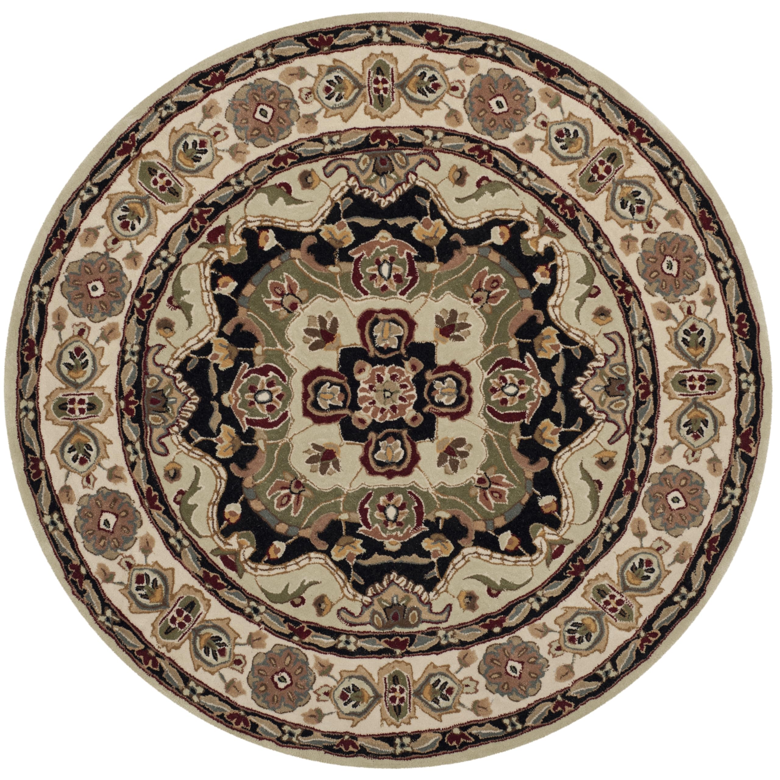 SAFAVIEH Total Performance Collection 6-Foot Round Hand-Hooked Oriental Area Rug in Soft Green & Ivory - TLP718A - Perfect for Living Room, Bedroom or Office Decor