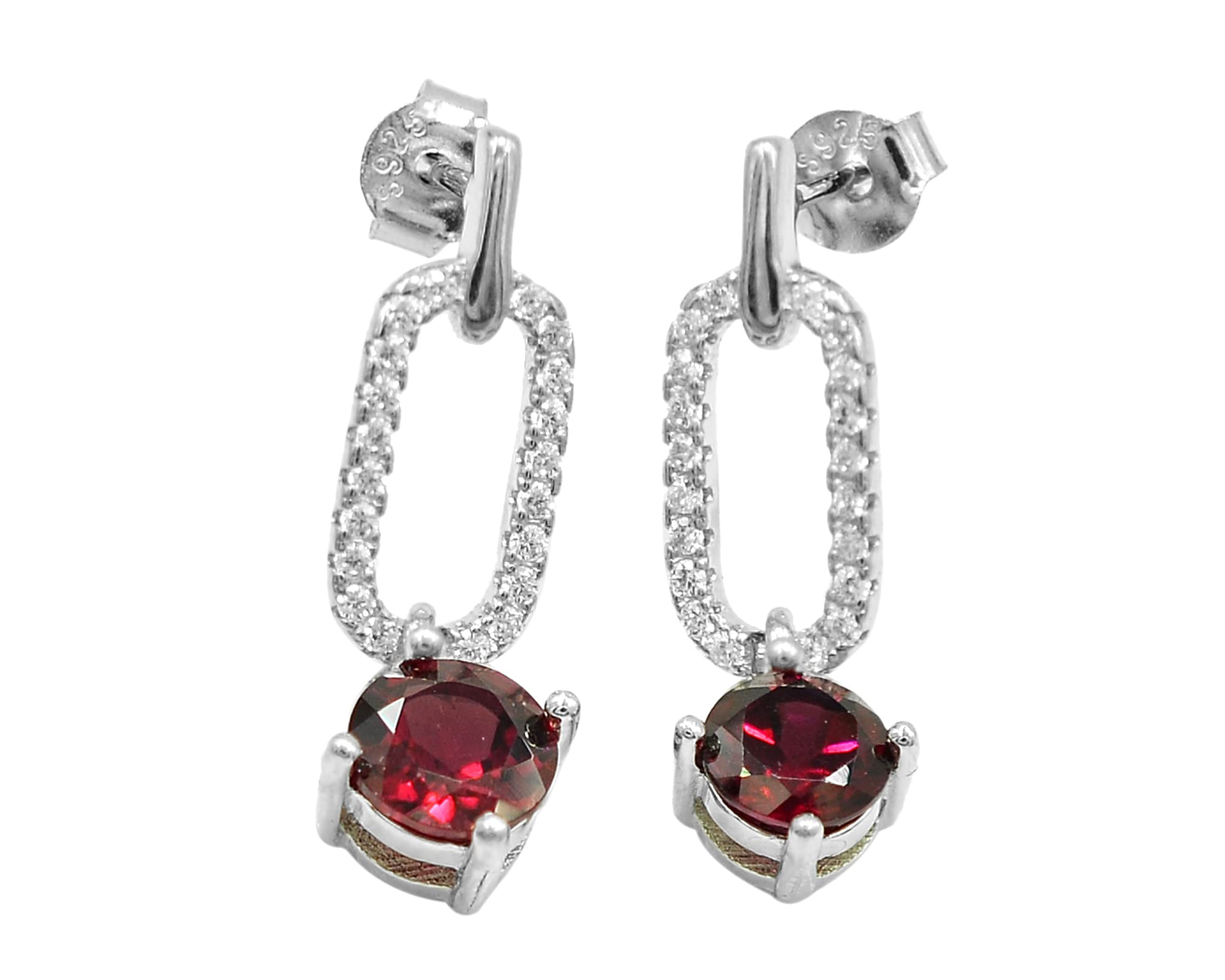 925 Sterling Silver 6mm Round Cut Natural Red Rhodolite Garnet Jewelry Set - Ring, Earrings & Pendant for Women | January Birthstone Gift for Wife, Anniversary, Valentine's Day & Special Occasions