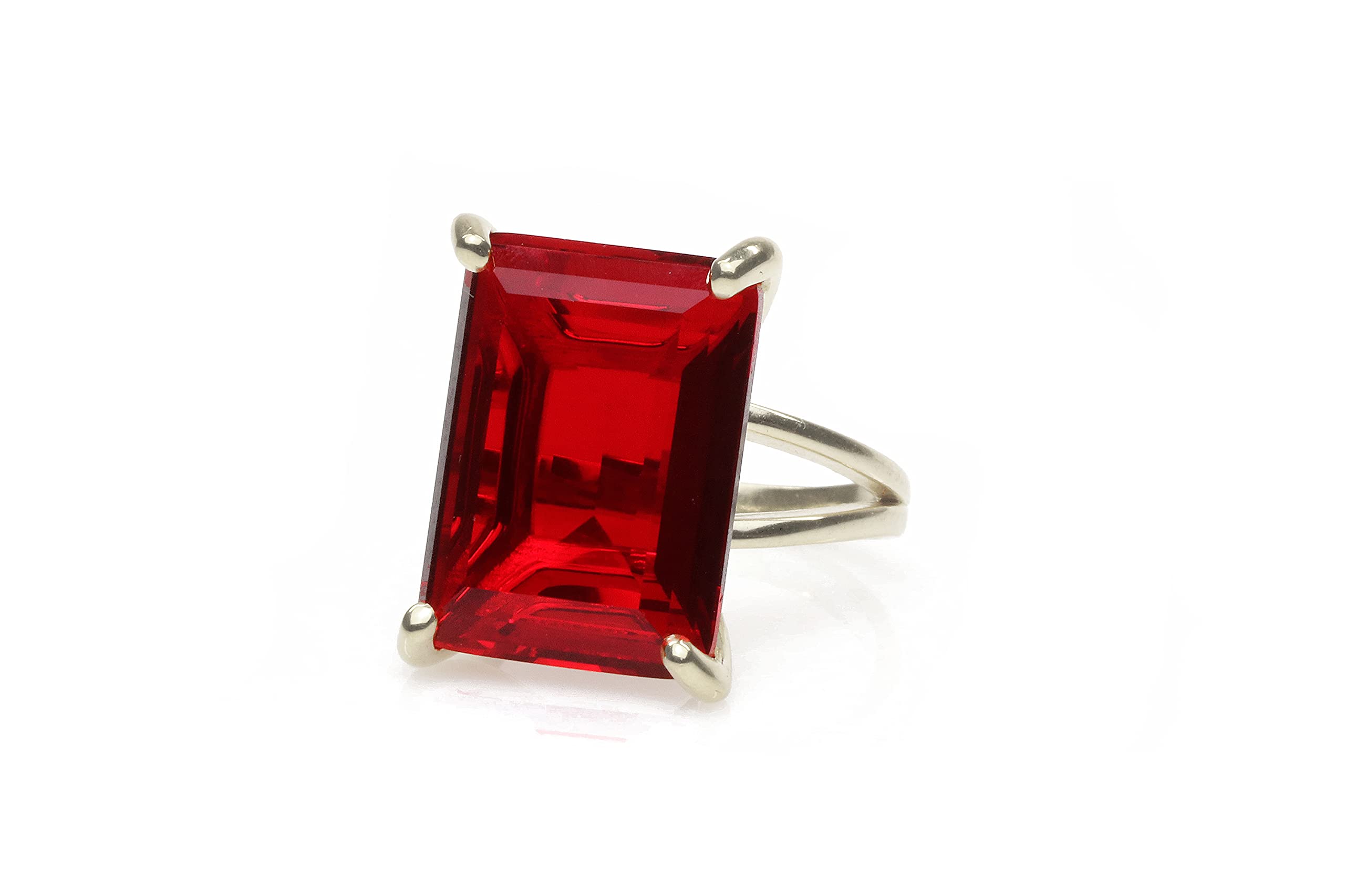 14K Gold Prong Set Ruby Birthstone Ring for Women - Elegant Rectangle Statement Jewelry, Simple & Dress Rings - Custom Engraving Gift for Anniversary, Birthday & Special Occasions
