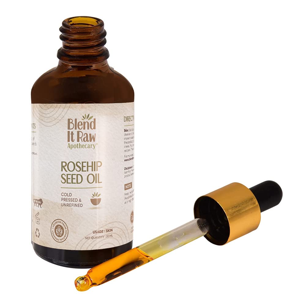 Blend it Raw Apothecary Cold Pressed Rosehip Seed Oil - 100% Pure Unrefined Face Oil for Pigmentation, Dark Spots, Acne Scars & Glowing Skin | 30ml | Natural Skincare Treatment for Dry Skin, Anti-Aging & Night Routine