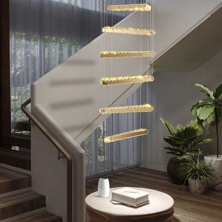 Crystal Rotating LED Chandelier for Staircase - Modern Spiral Ceiling Light Fixture with Dimmable Lights | Perfect for Foyer, Grand Staircase, and Luxury Home Decor