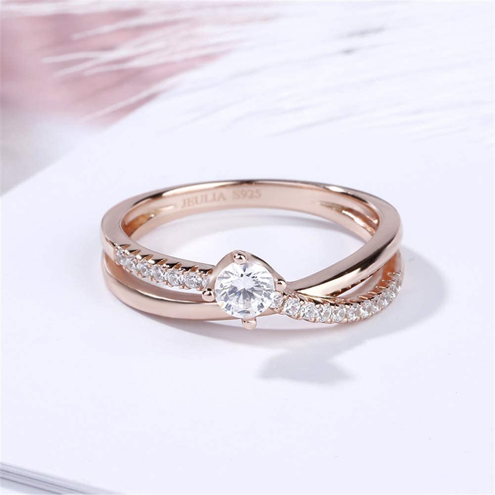 14K Gold Plated Rose Gold X Rings for Women - Sterling Silver Cubic Zirconia Eternity Rings, Wedding Engagement Anniversary Promise Rings & Bridal Sets - Perfect for Proposals, Vow Renewals & Special Occasions