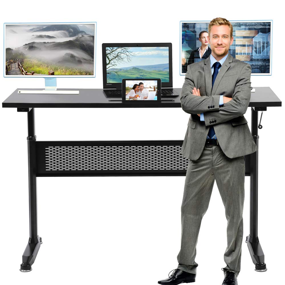 Adjustable Standing Desk Converter 48x24 Inches - Ergonomic Sit Stand Workstation with Sturdy Frame for Home Office, Dual Monitor & Laptop Setup (Black) | Perfect for Remote Work, Gaming & Productivity Boost