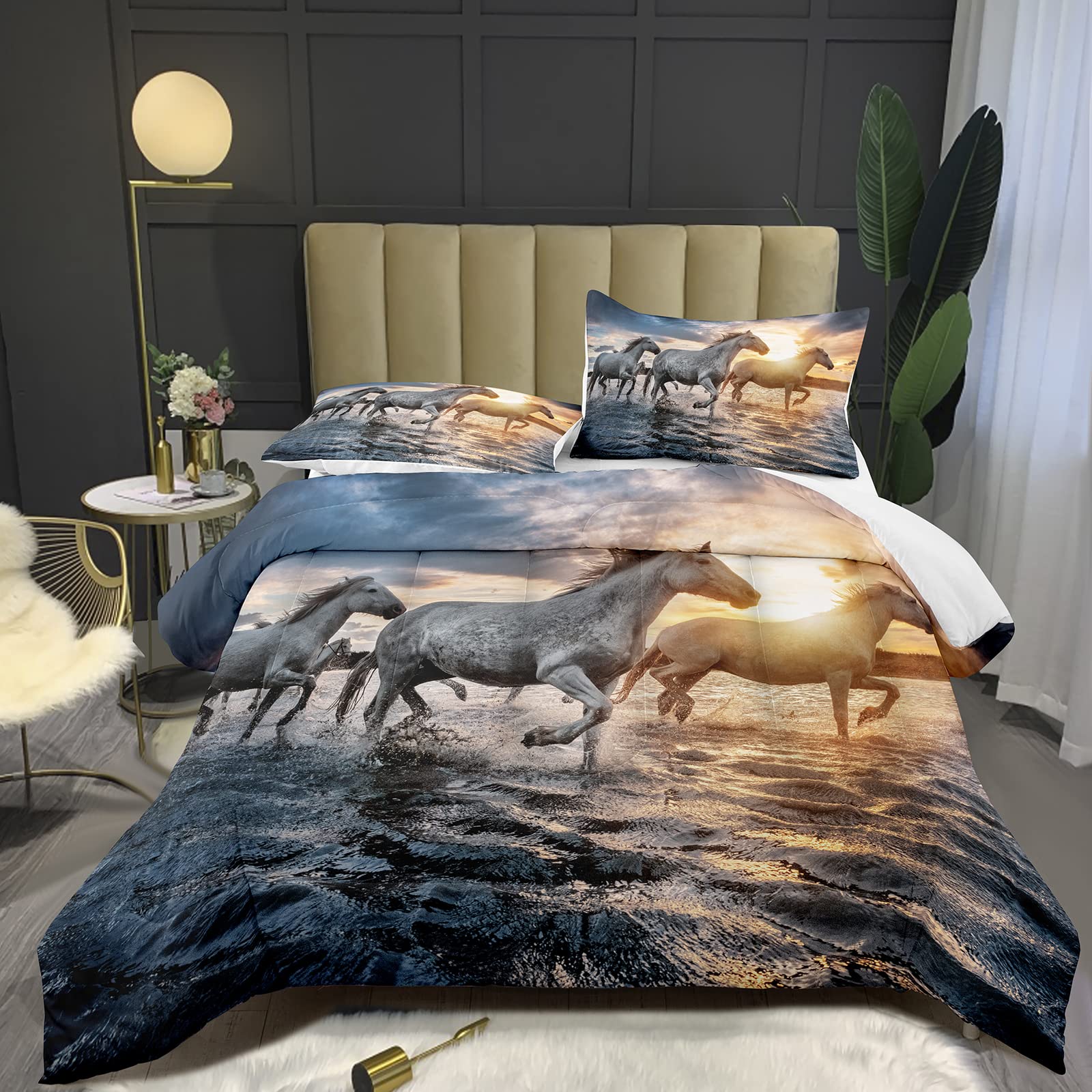 Bodhi Horse Comforter Set Twin Size for Boys & Kids - 3D Animal Printed Running Steed Bedding Set (1 Comforter + 1 Pillowcase) #4005 - Perfect for Kids' Bedrooms, Dorm Rooms & Themed Decor