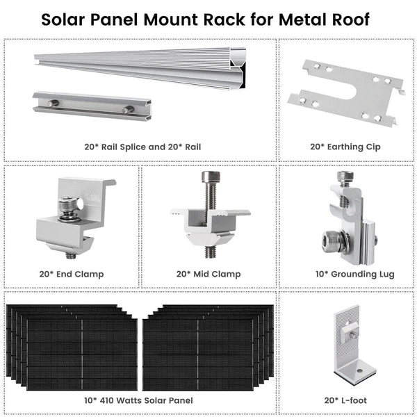 Nature's Generator 10 x 410 Watt Monocrystalline Solar Panels with Mounting Rack Kit | High Efficiency Solar Power System for Home, RV & Off-Grid Energy | Perfect for Emergency Backup & Sustainable Living