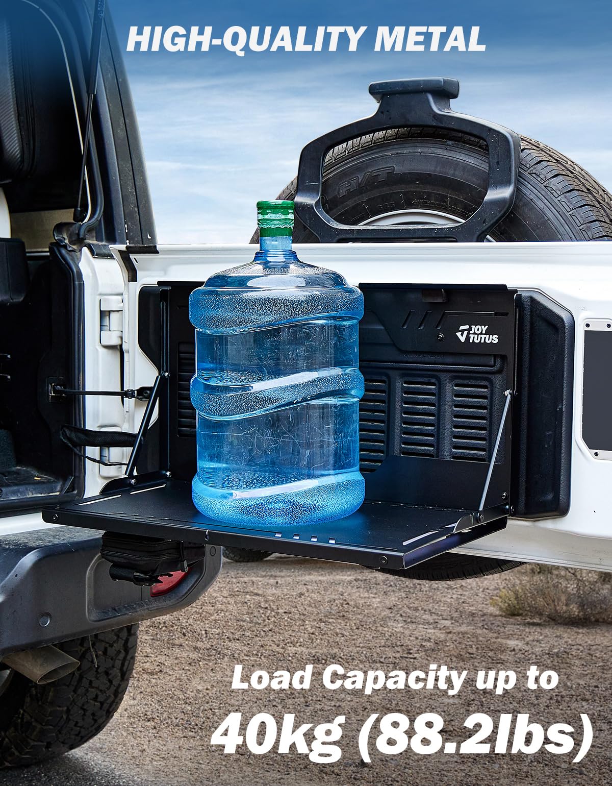 JOYTUTUS Tailgate Table for Jeep Wrangler JL JLU (2018-2024) | Foldable Cargo Shelf & Molle Panel | Heavy Duty Storage Organizer (Supports 88lbs) | Perfect for Camping, Off-Roading & Outdoor Adventures