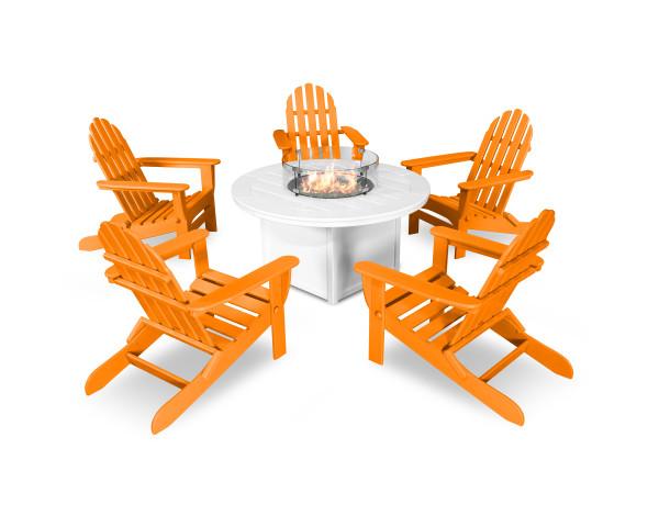 Polywood Classic Folding Adirondack 6-Piece Outdoor Patio Conversation Set with Fire Pit Table - Perfect for Backyard, Garden, and Poolside Relaxation