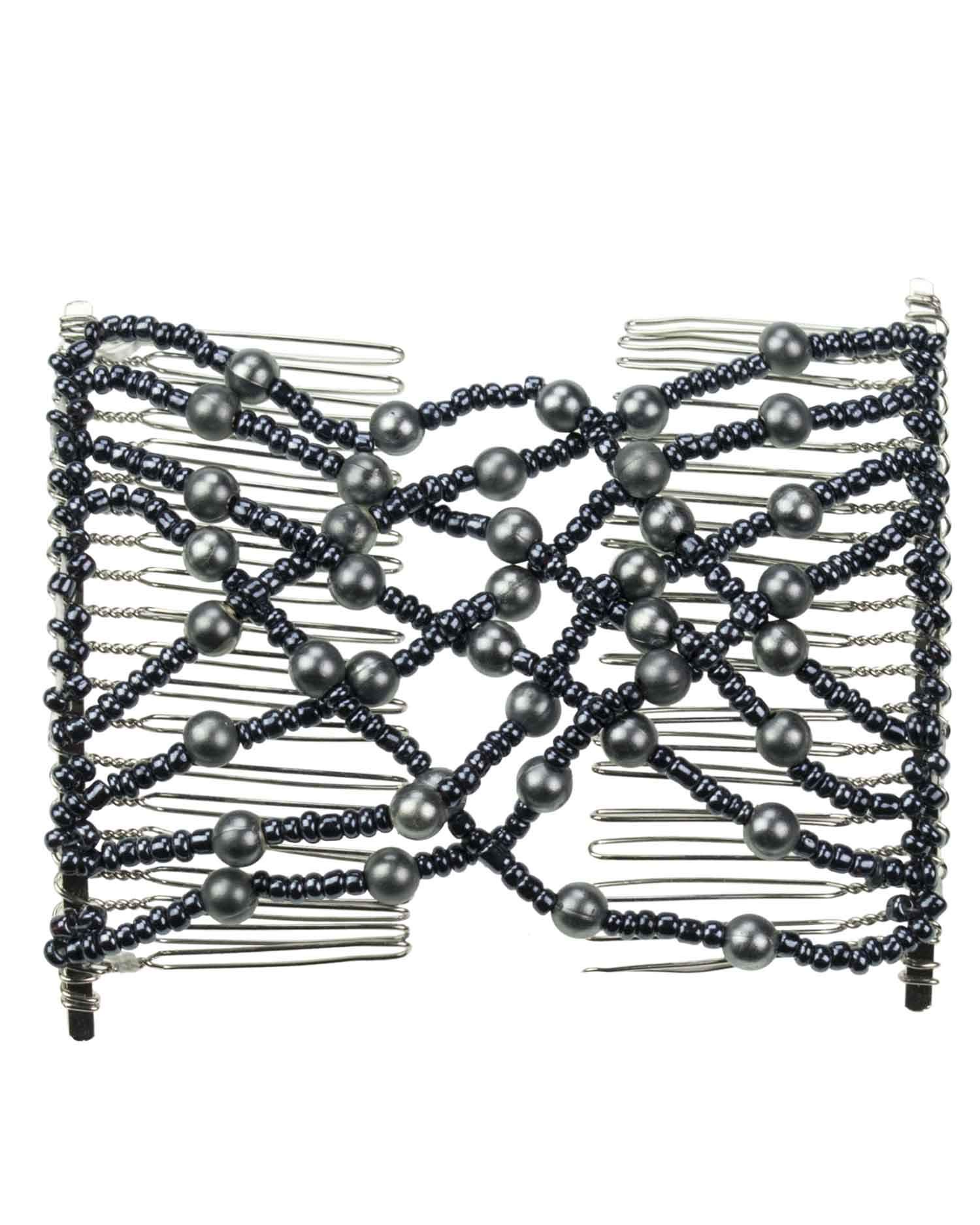 Women's Stretchy Magic Beads Hair Clips - Double Sturdy Chrome Metal Hair Comb Slide for Updo, Ponytail, Bun | Comfortable Hair Accessories for Work, Wedding, Party & Daily Use