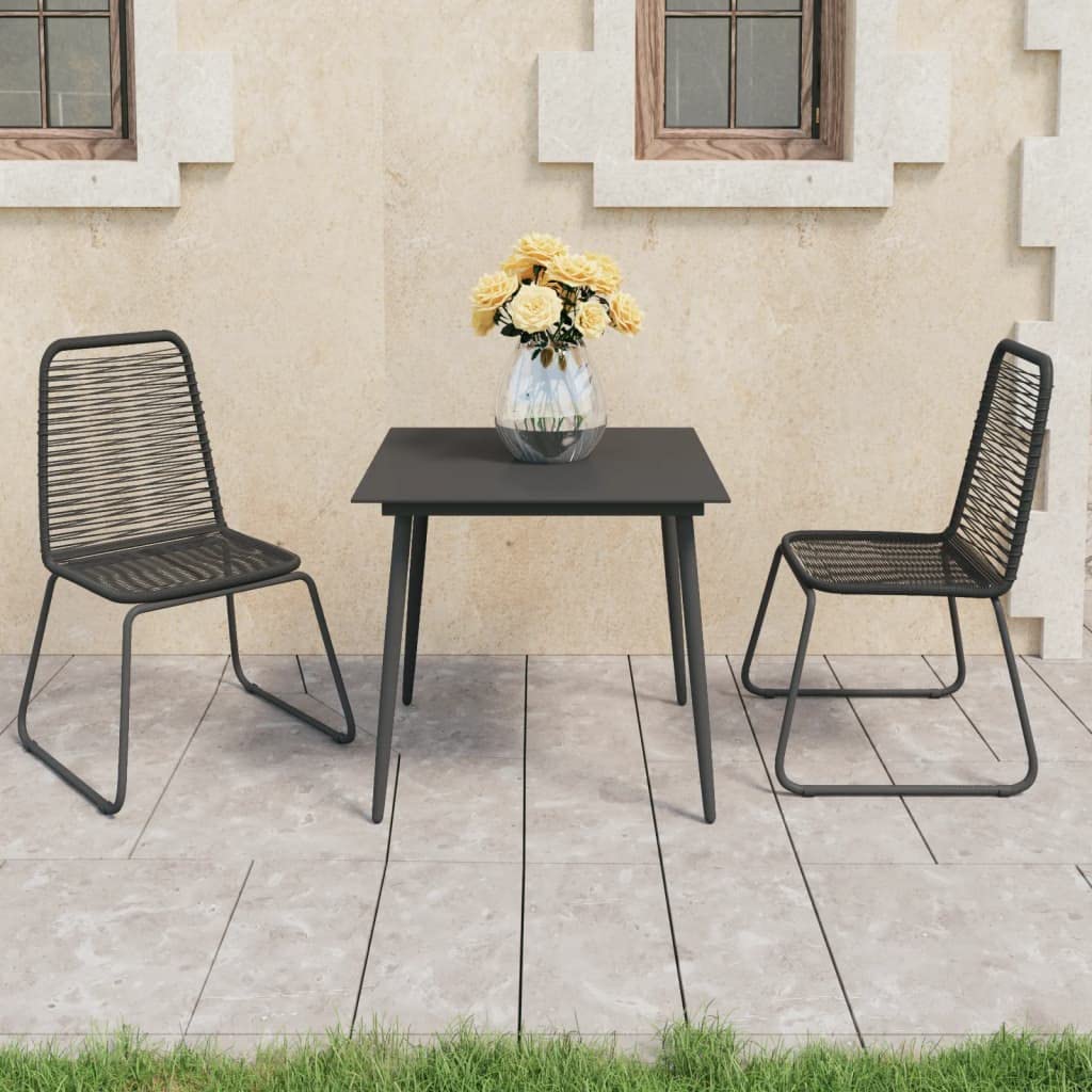 SKM 3-Piece Patio Dining Set - All-Weather PVC Rattan Furniture, Black Outdoor Bistro Set for Garden, Balcony, or Backyard (Model: 0112) | Perfect for Outdoor Entertaining & Relaxation