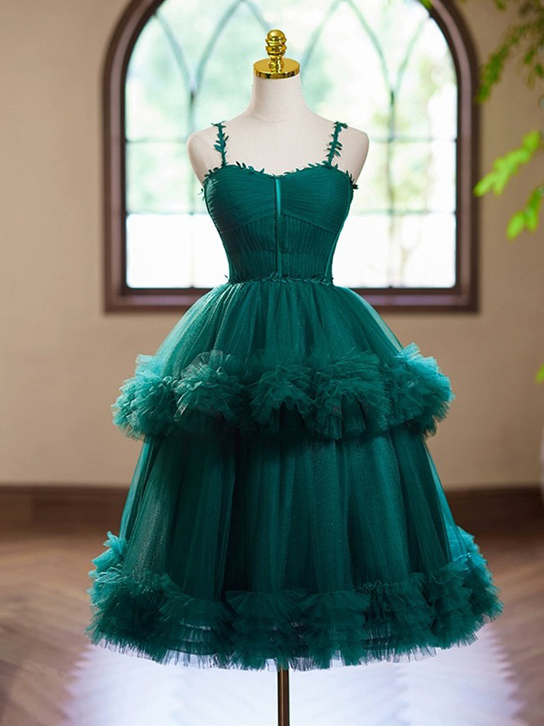 Elegant A-Line Sweetheart Neck Tulle Short Prom Dress in Emerald Green - Perfect for Homecoming, Prom Night & Special Occasions