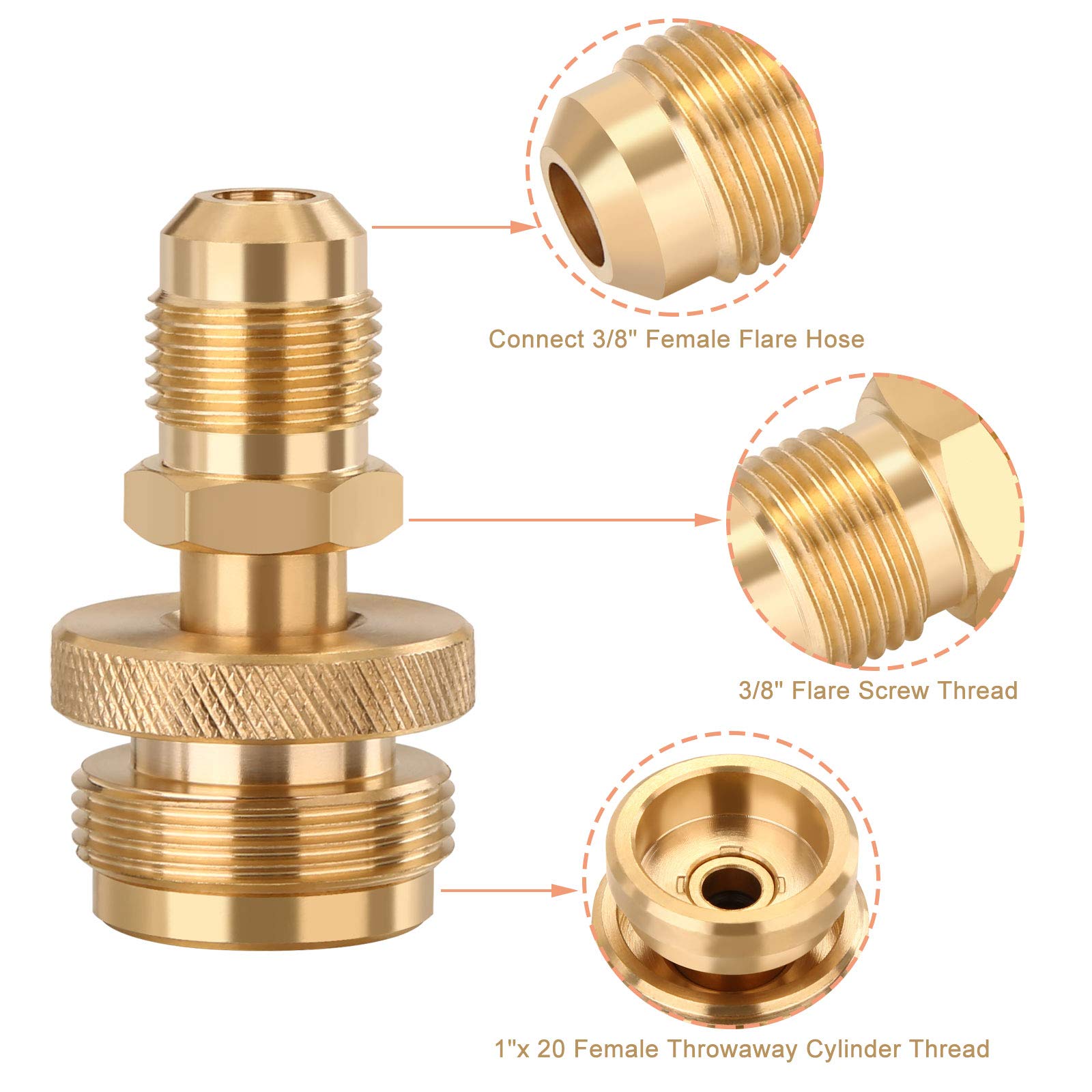 WADEO Portable 1LB Propane Tank Regulator Adapter - 3/8 Inch Female Flare Thread Connector for Camping Stove, Heater, Burner, Fire Pit | Perfect for Outdoor Cooking, Backpacking & Emergency Preparedness