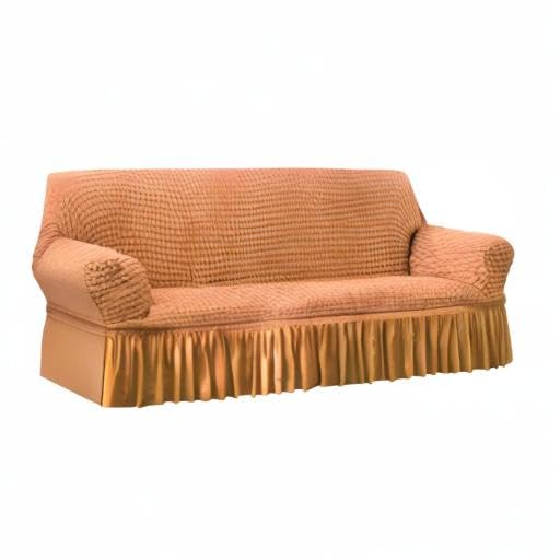 Qubjus Stretch Sofa Slipcover - Washable Furniture Protector for Couch, Sofa & Bed - Elastic Bottom with Skirt - Easy Fit (Orange, Large) - Perfect for Living Room, Family Room & Home Decor