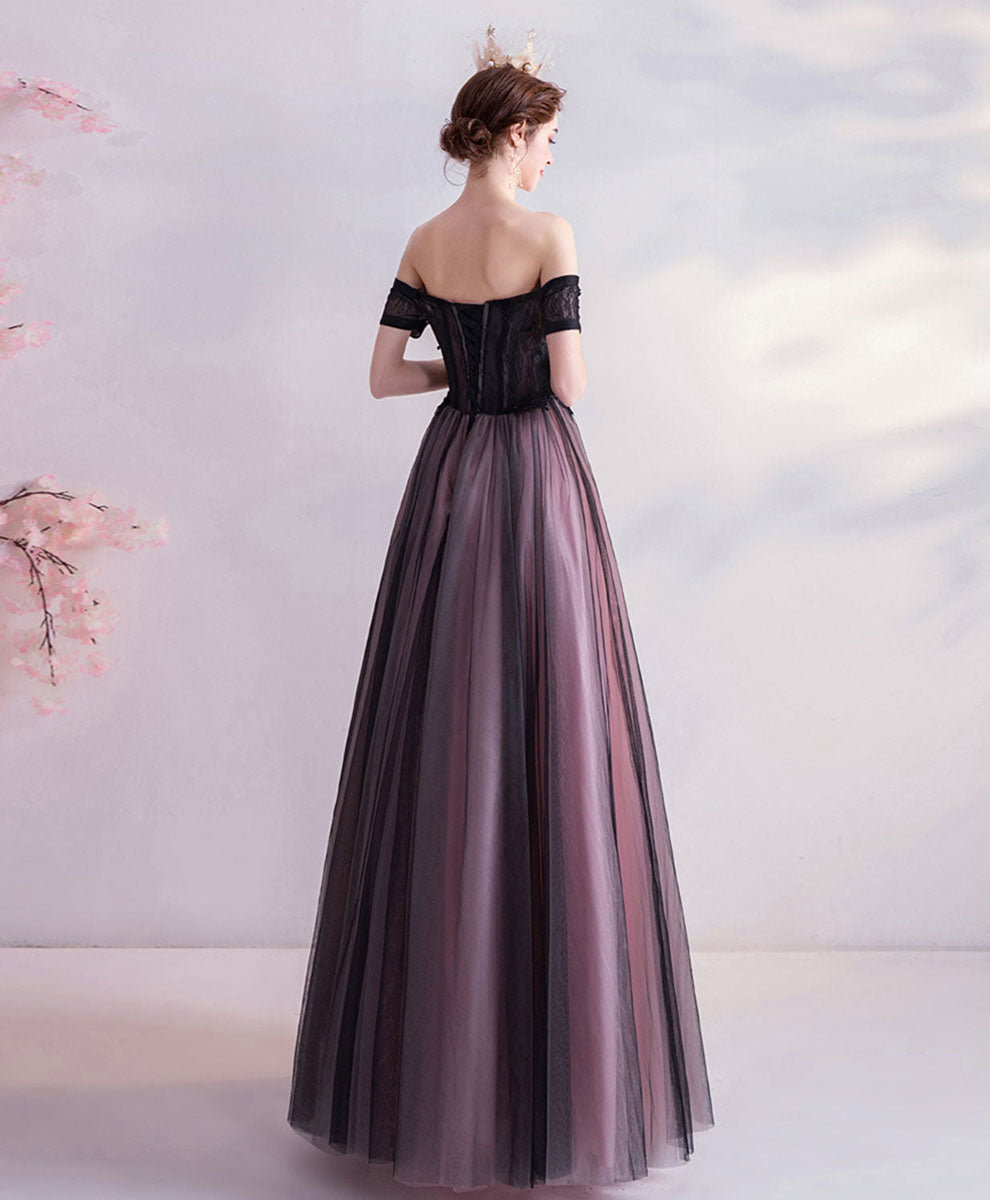Elegant Purple Tulle Lace Off-Shoulder Long Prom Dress for Women - Formal Evening Gown for Homecoming, Ball, Wedding & Special Occasions