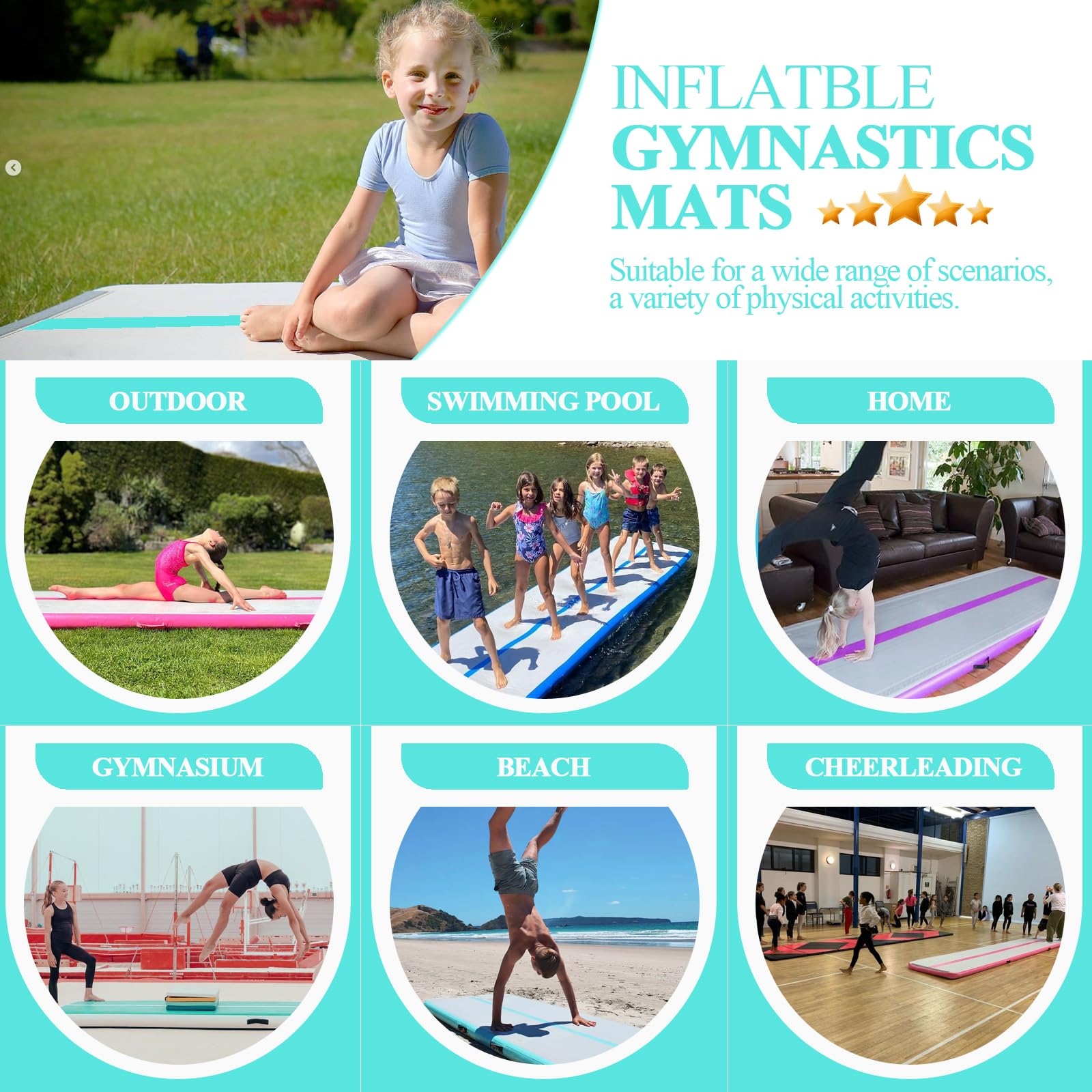 Inflatable Air Mat Tumbling Track - Portable Gymnastics Mat with Electric Pump for Home, Cheerleading & Kids Yoga Training | Perfect for Indoor Gym, Backyard Play & Fitness Exercises
