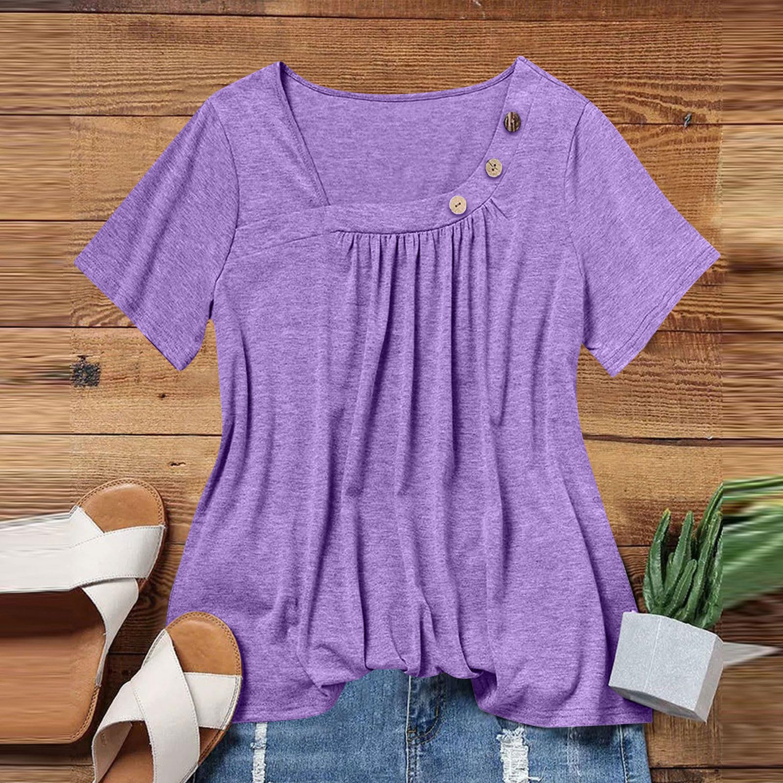 Trendy 2024 Summer Tops for Women - Short Sleeve Button-Down Shirts with Crewneck & V-Neck Styles | Cute Casual Blouses & Dressy Tees for Going Out, Office Wear & Weekend Outfits