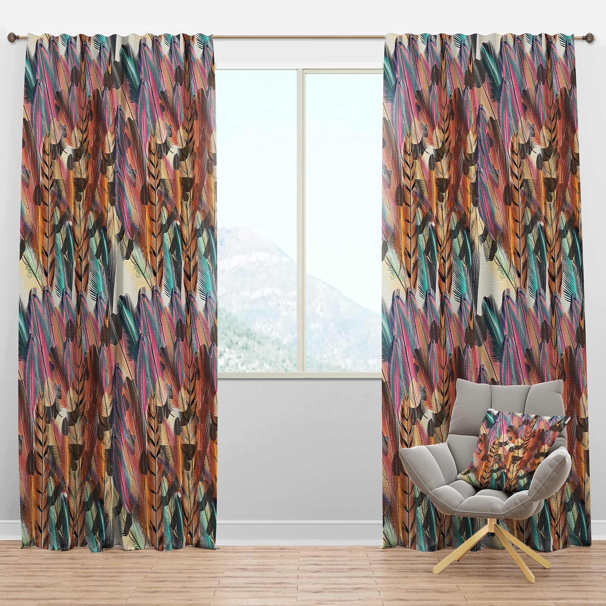 Blackout Curtains Tiger Pattern Bohemian Feather Design - Thermal Insulated Single Panel 52x84 - Perfect for Bedroom & Living Room Drapes - Blocks Light & Noise for Better Sleep & Privacy
