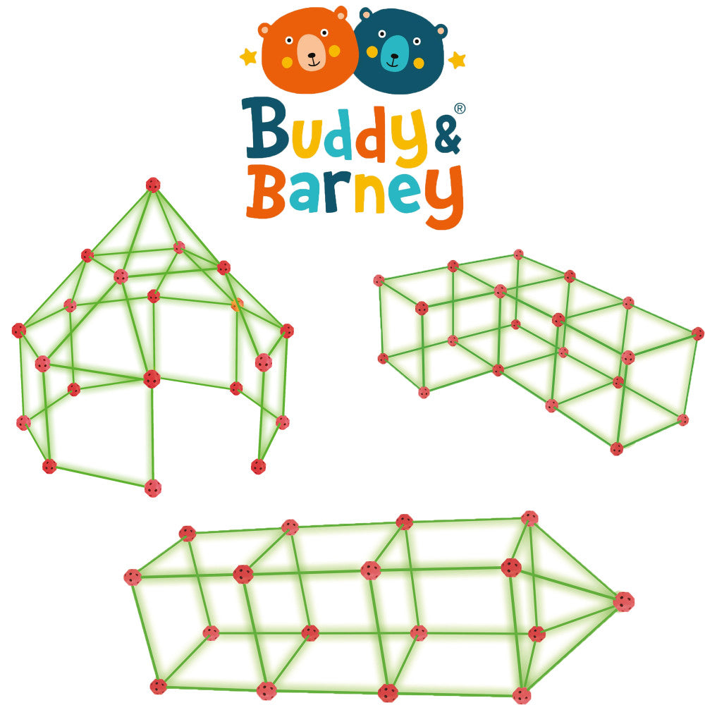 Buddy & Barney Wonderbox Workshop 85-Piece Glow in The Dark Fort Building Kit for Kids - Creative Indoor Play, Sleepover Fun & STEM Learning Activities